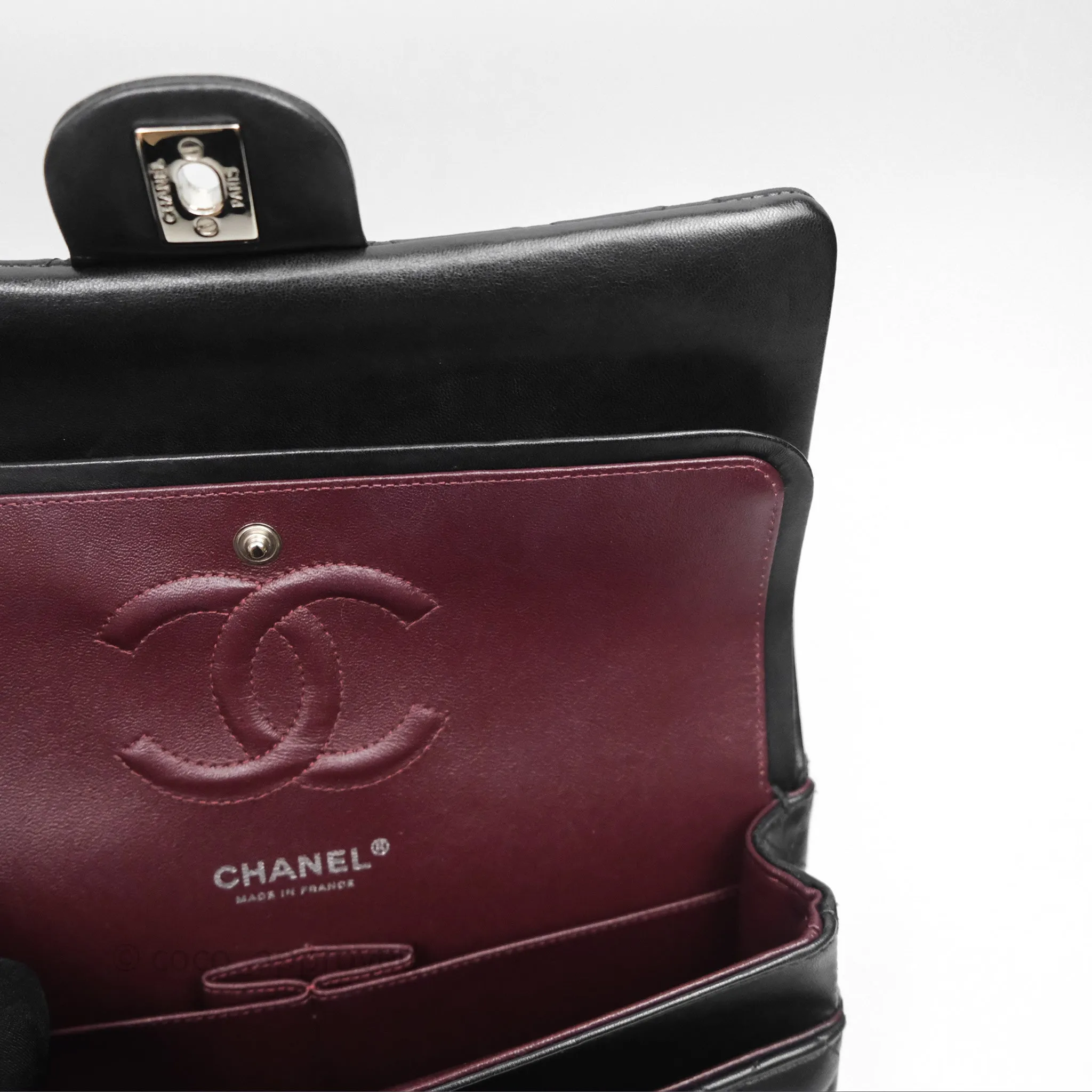 Chanel Classic M/L Medium Flap Quilted Black Lambskin Silver Hardware