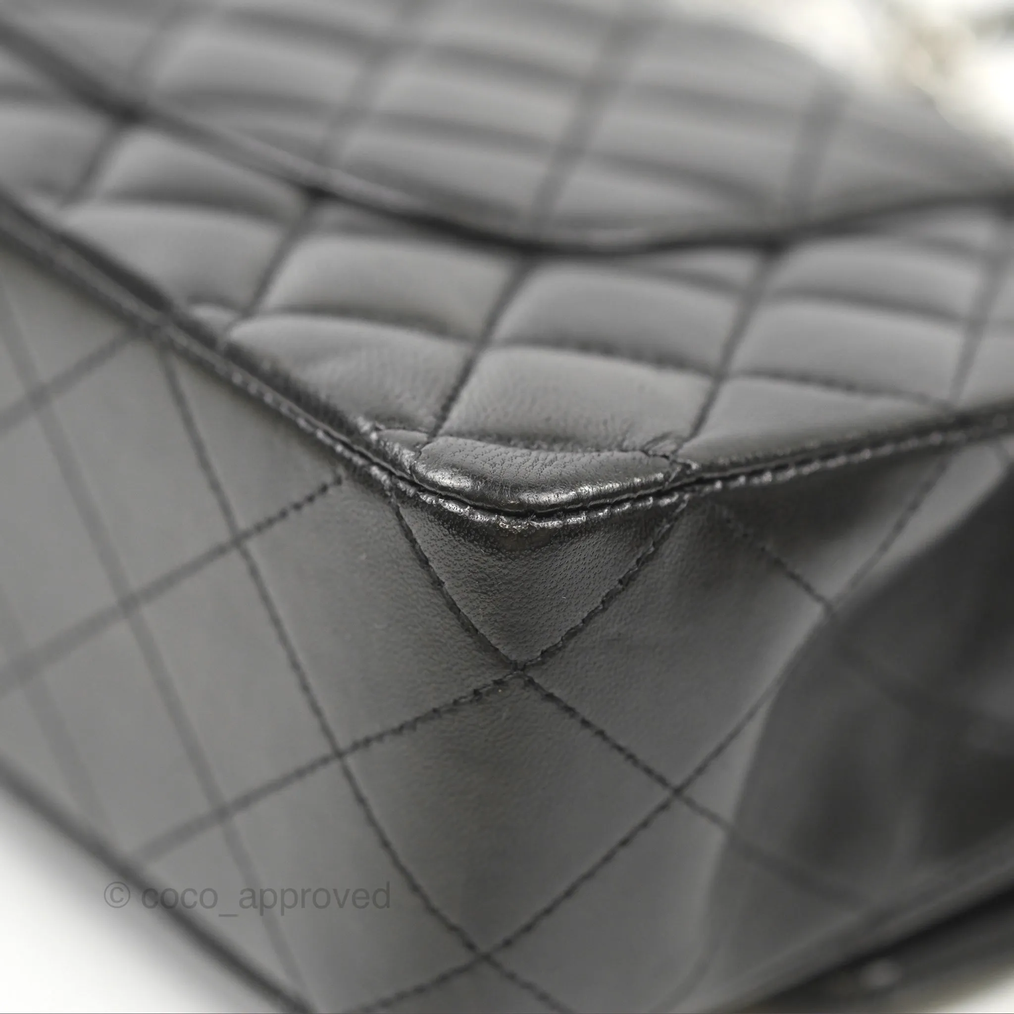 Chanel Classic M/L Medium Flap Quilted Black Lambskin Silver Hardware