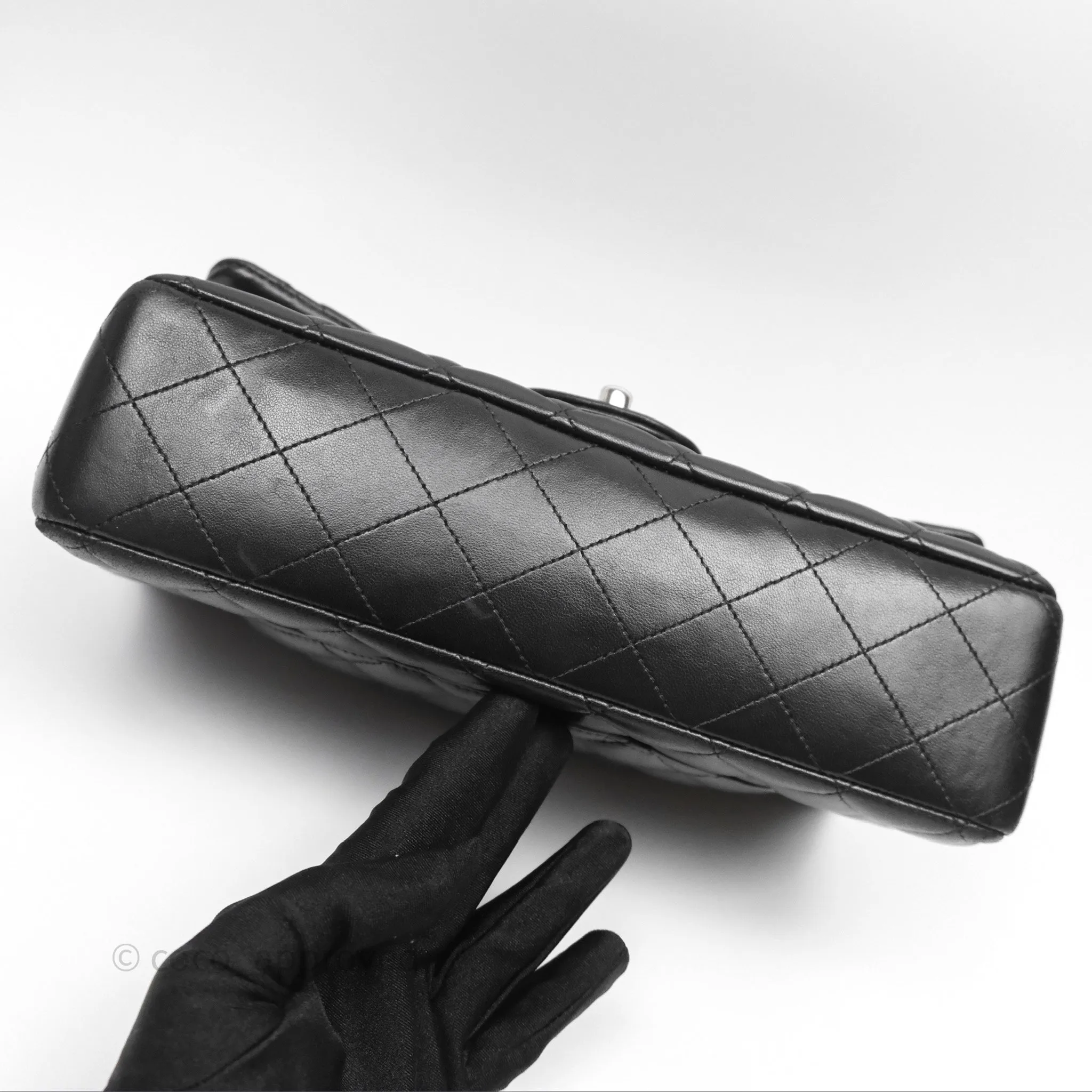 Chanel Classic M/L Medium Flap Quilted Black Lambskin Silver Hardware