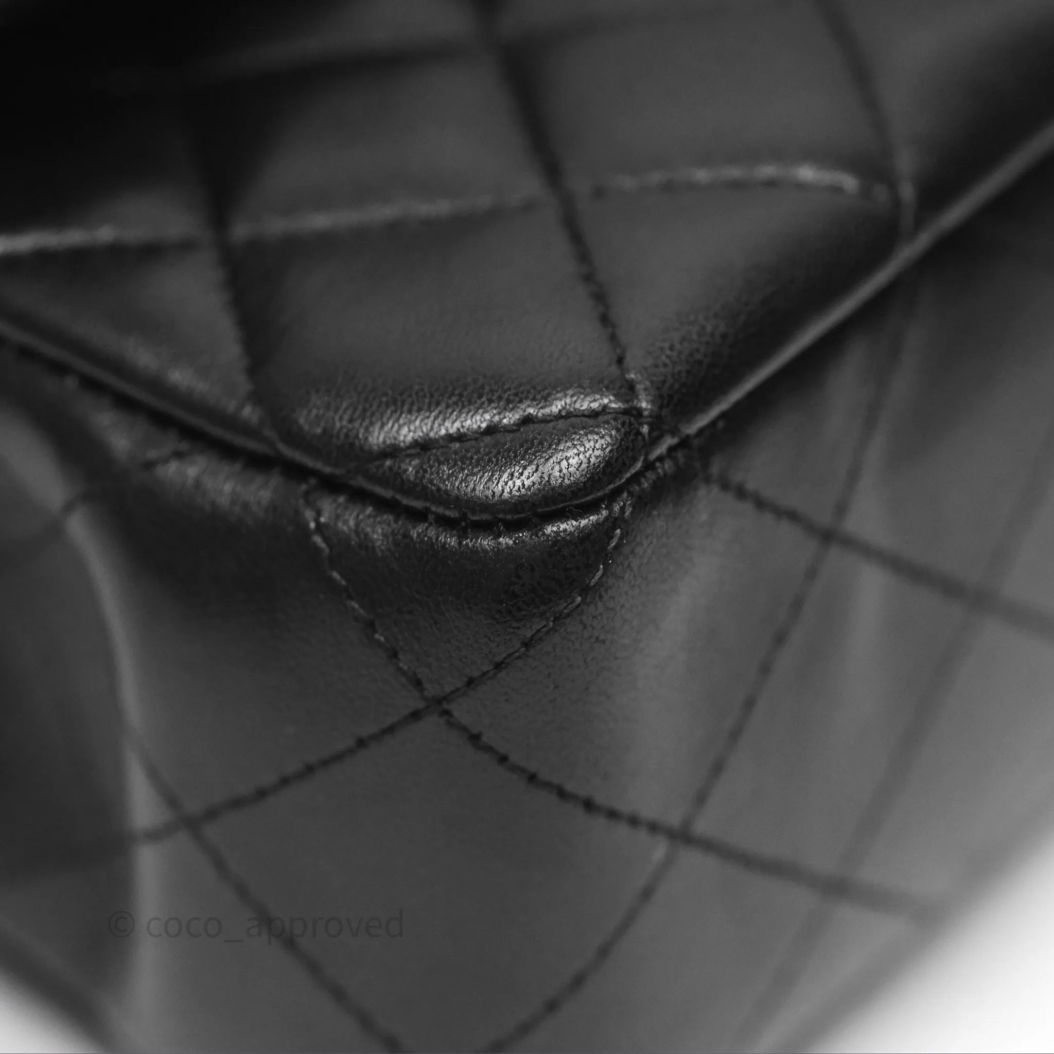 Chanel Classic M/L Medium Flap Quilted Black Lambskin Silver Hardware