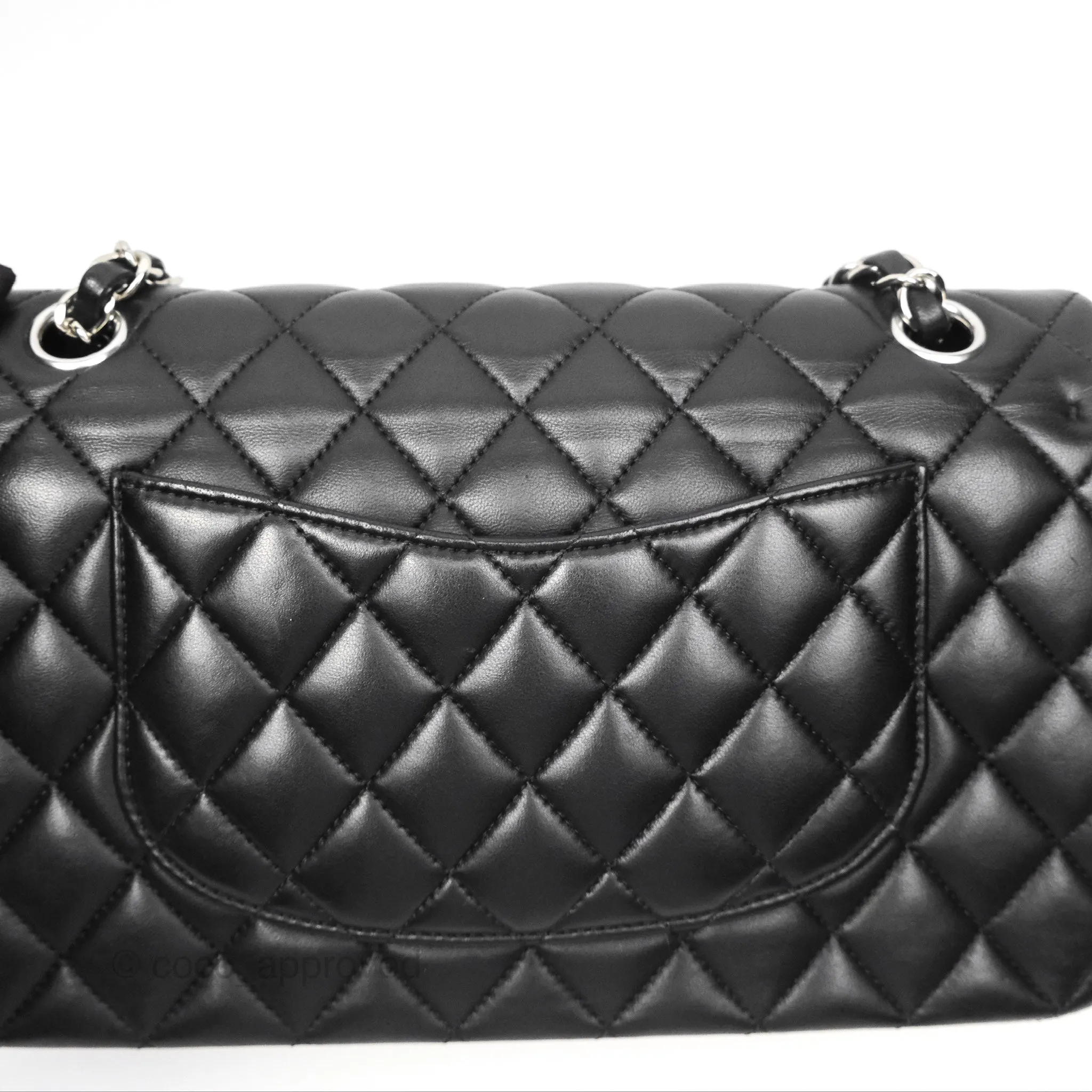Chanel Classic M/L Medium Flap Quilted Black Lambskin Silver Hardware