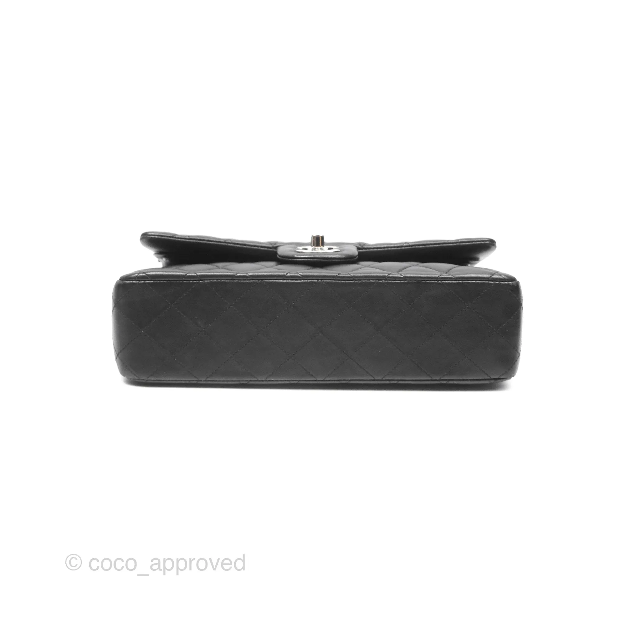 Chanel Classic M/L Medium Flap Quilted Black Lambskin Silver Hardware