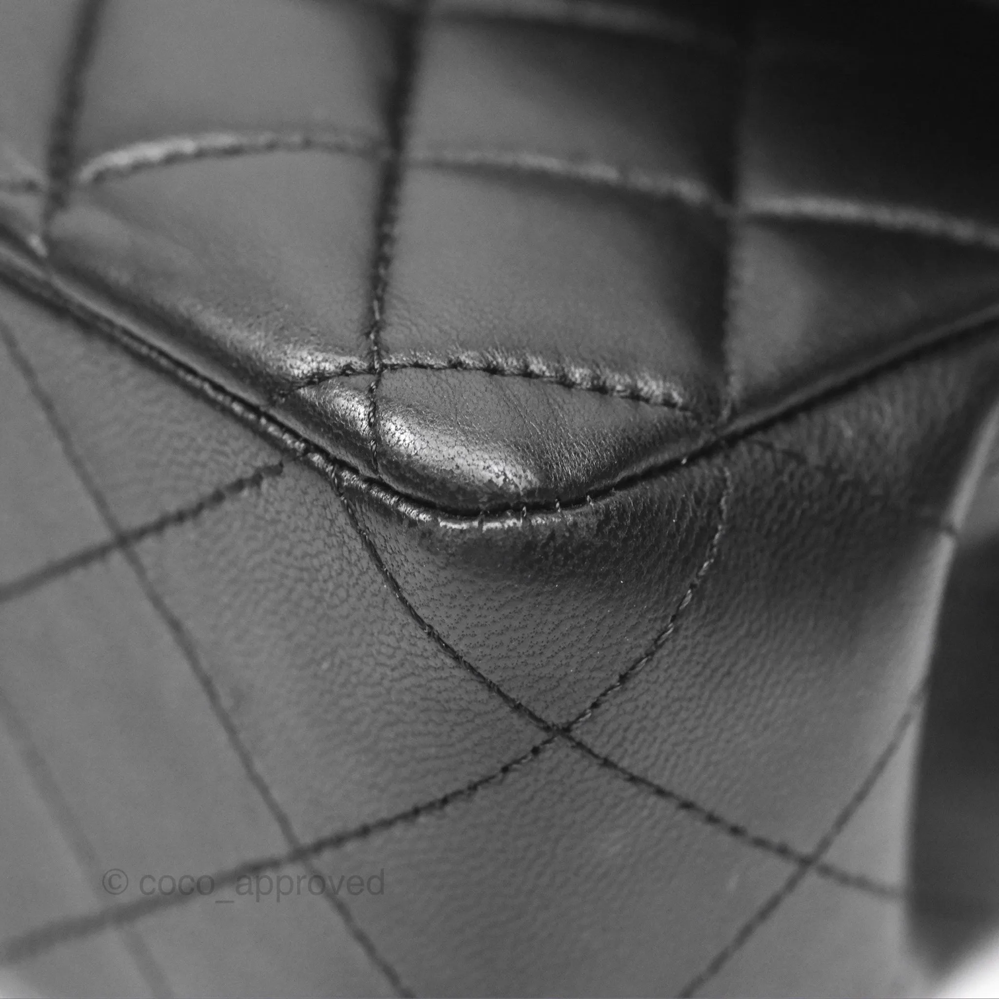 Chanel Classic M/L Medium Flap Quilted Black Lambskin Silver Hardware