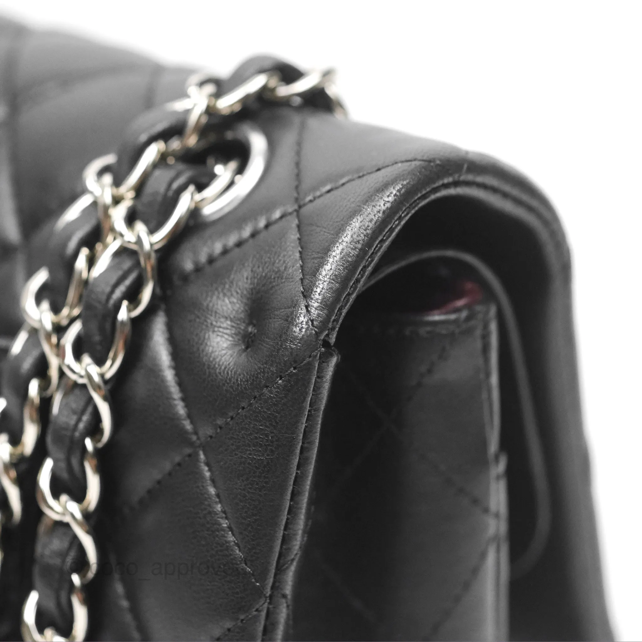Chanel Classic M/L Medium Flap Quilted Black Lambskin Silver Hardware