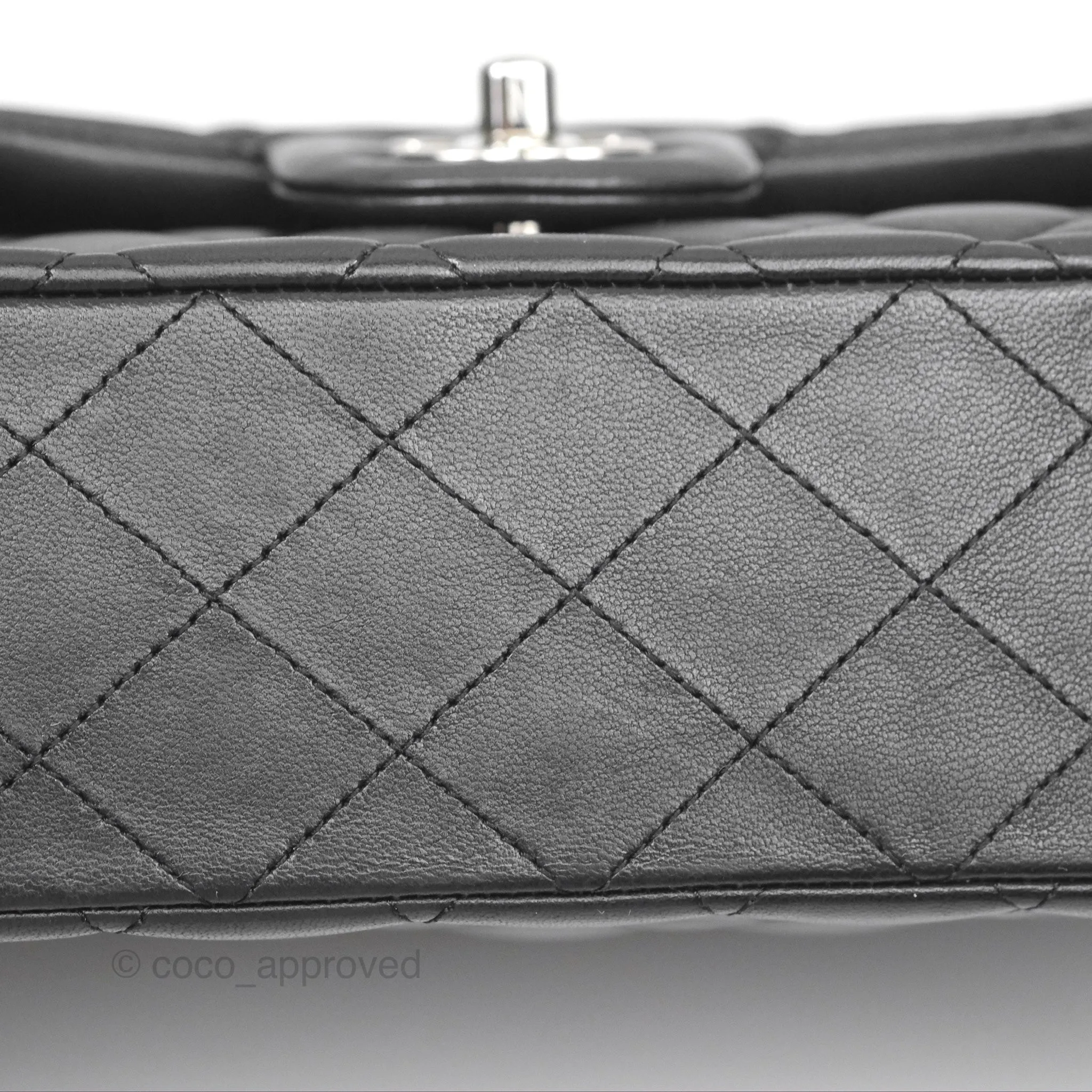 Chanel Classic M/L Medium Flap Quilted Black Lambskin Silver Hardware