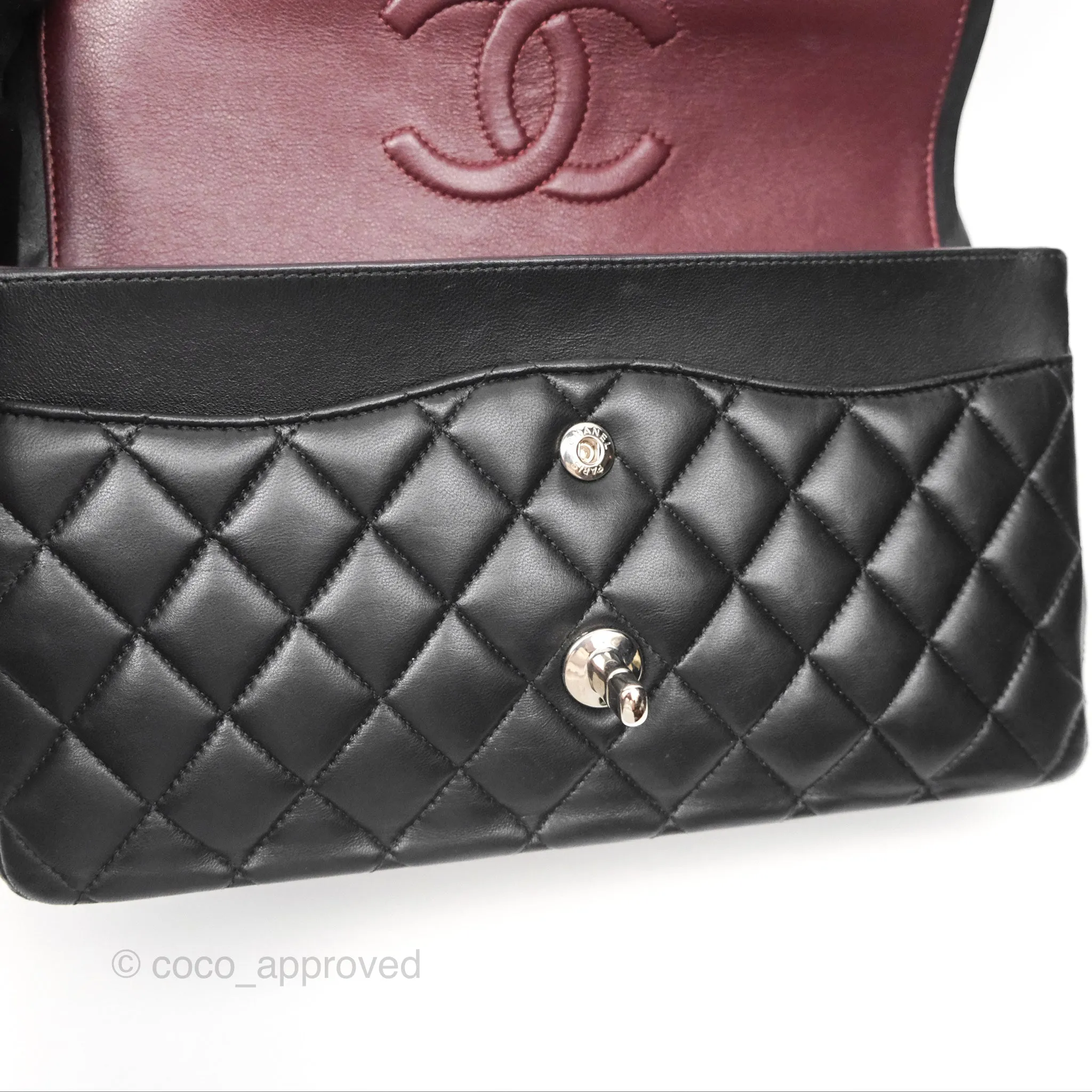 Chanel Classic M/L Medium Flap Quilted Black Lambskin Silver Hardware