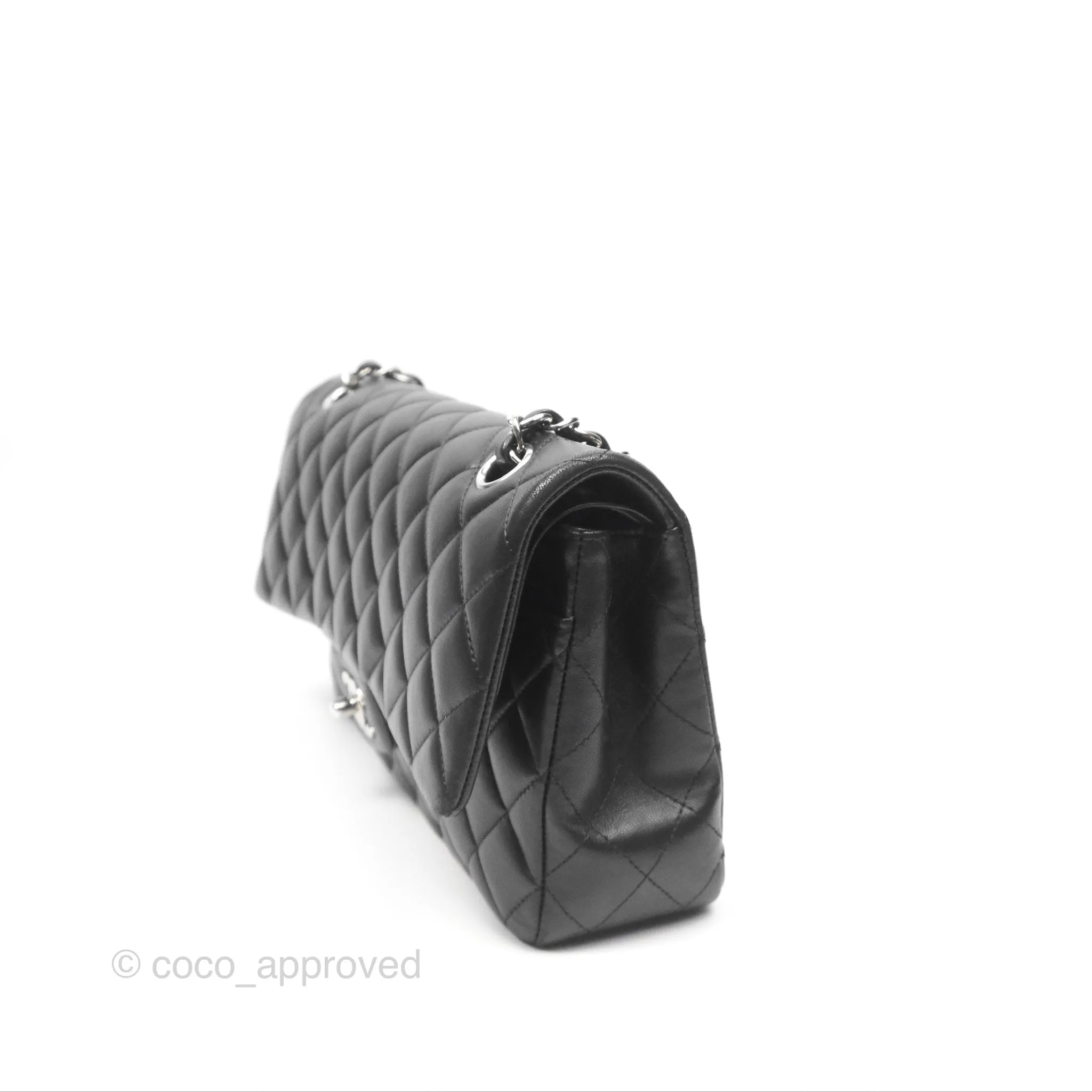 Chanel Classic M/L Medium Flap Quilted Black Lambskin Silver Hardware