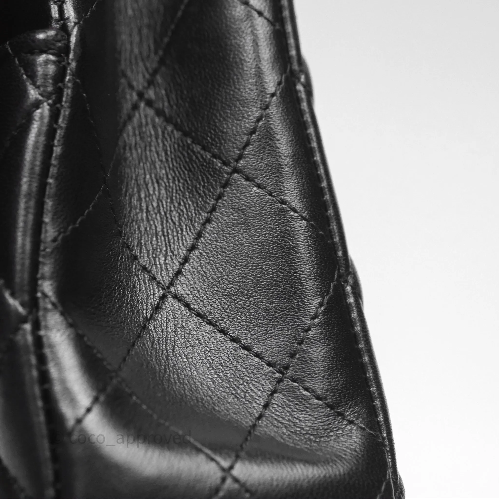 Chanel Classic M/L Medium Flap Quilted Black Lambskin Silver Hardware