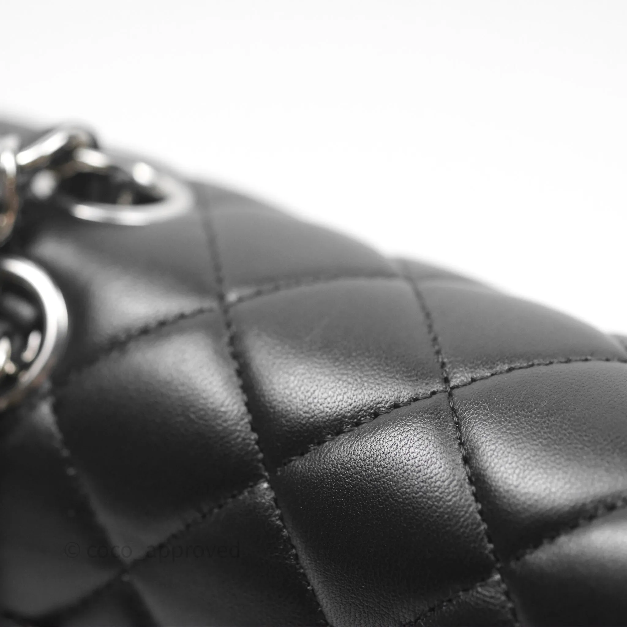 Chanel Classic M/L Medium Flap Quilted Black Lambskin Silver Hardware
