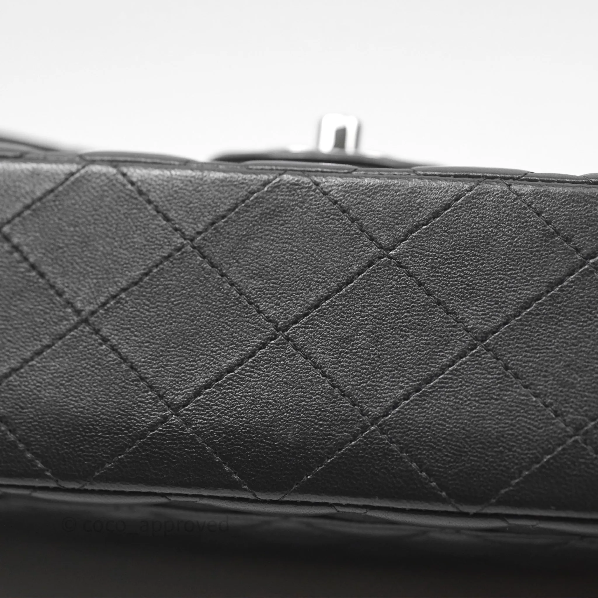 Chanel Classic M/L Medium Flap Quilted Black Lambskin Silver Hardware