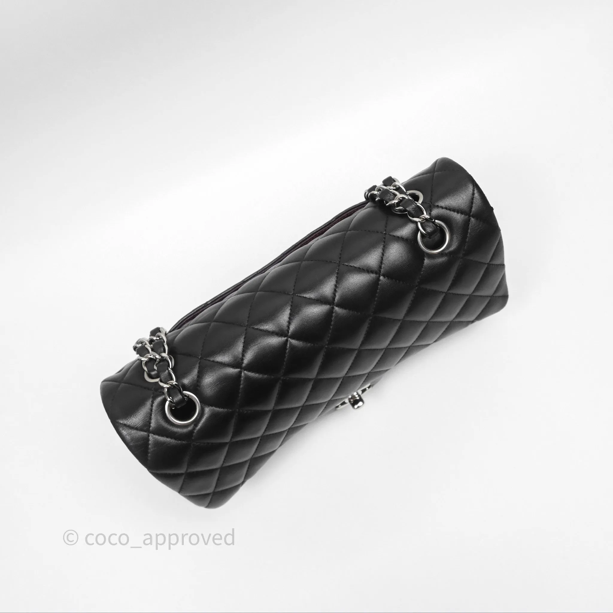 Chanel Classic M/L Medium Flap Quilted Black Lambskin Silver Hardware