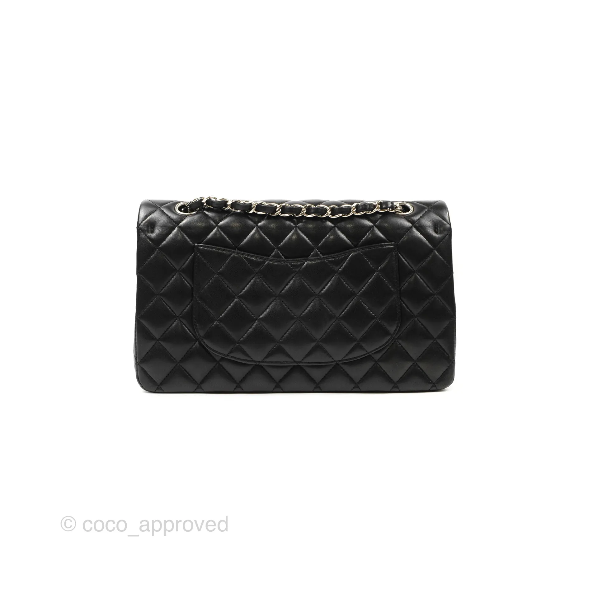 Chanel Classic M/L Medium Flap Quilted Black Lambskin Silver Hardware