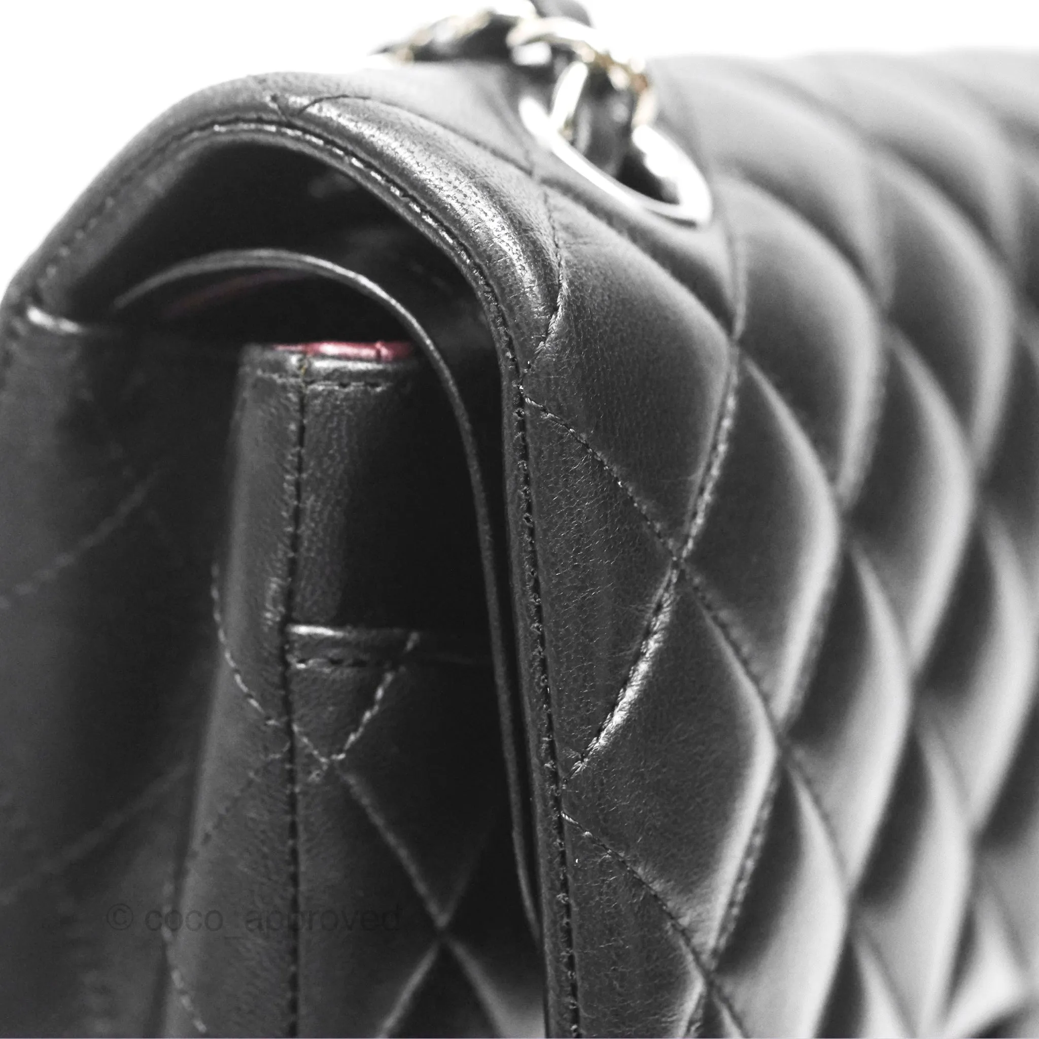 Chanel Classic M/L Medium Flap Quilted Black Lambskin Silver Hardware