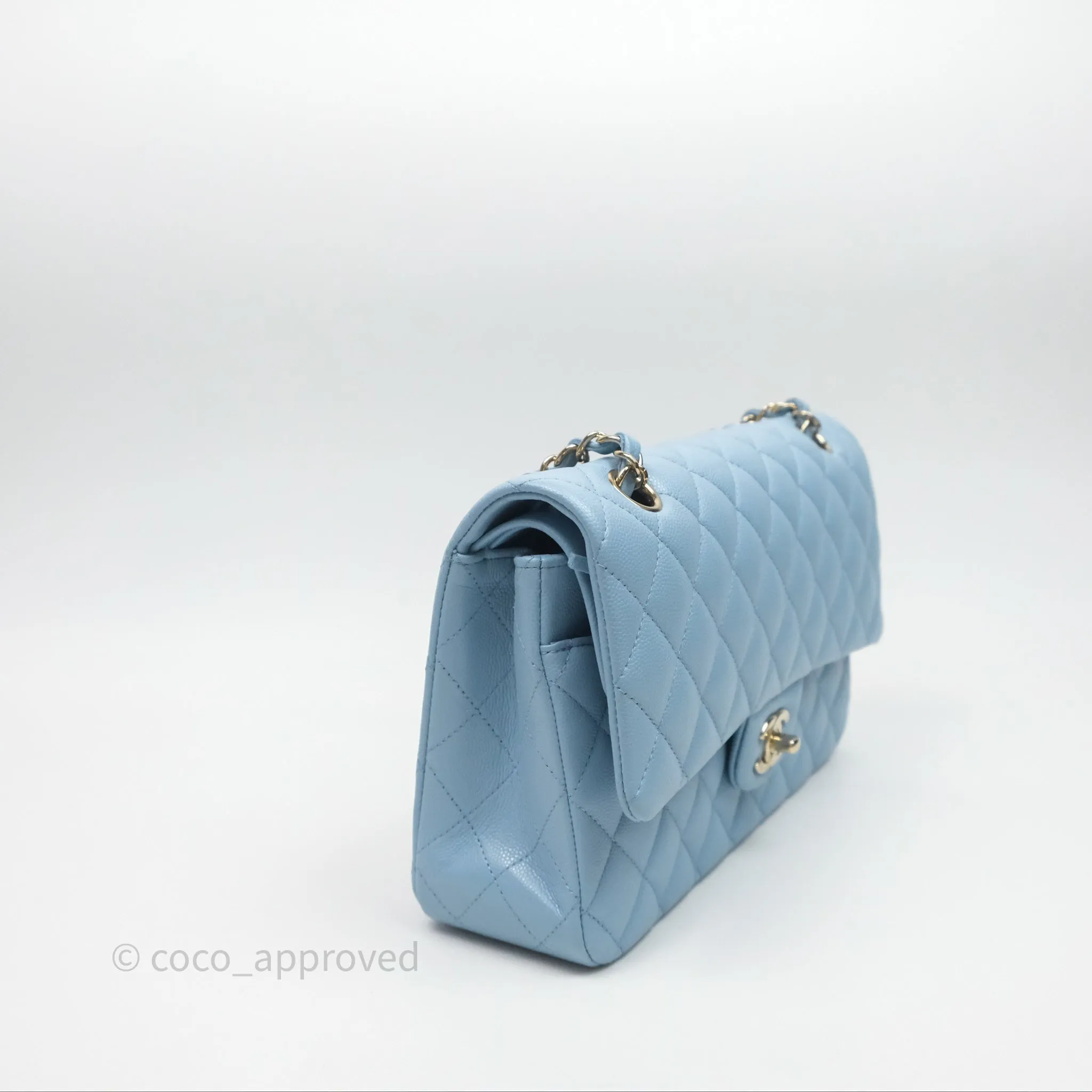 Chanel Classic M/L Medium Flap Quilted Blue Caviar Gold Hardware