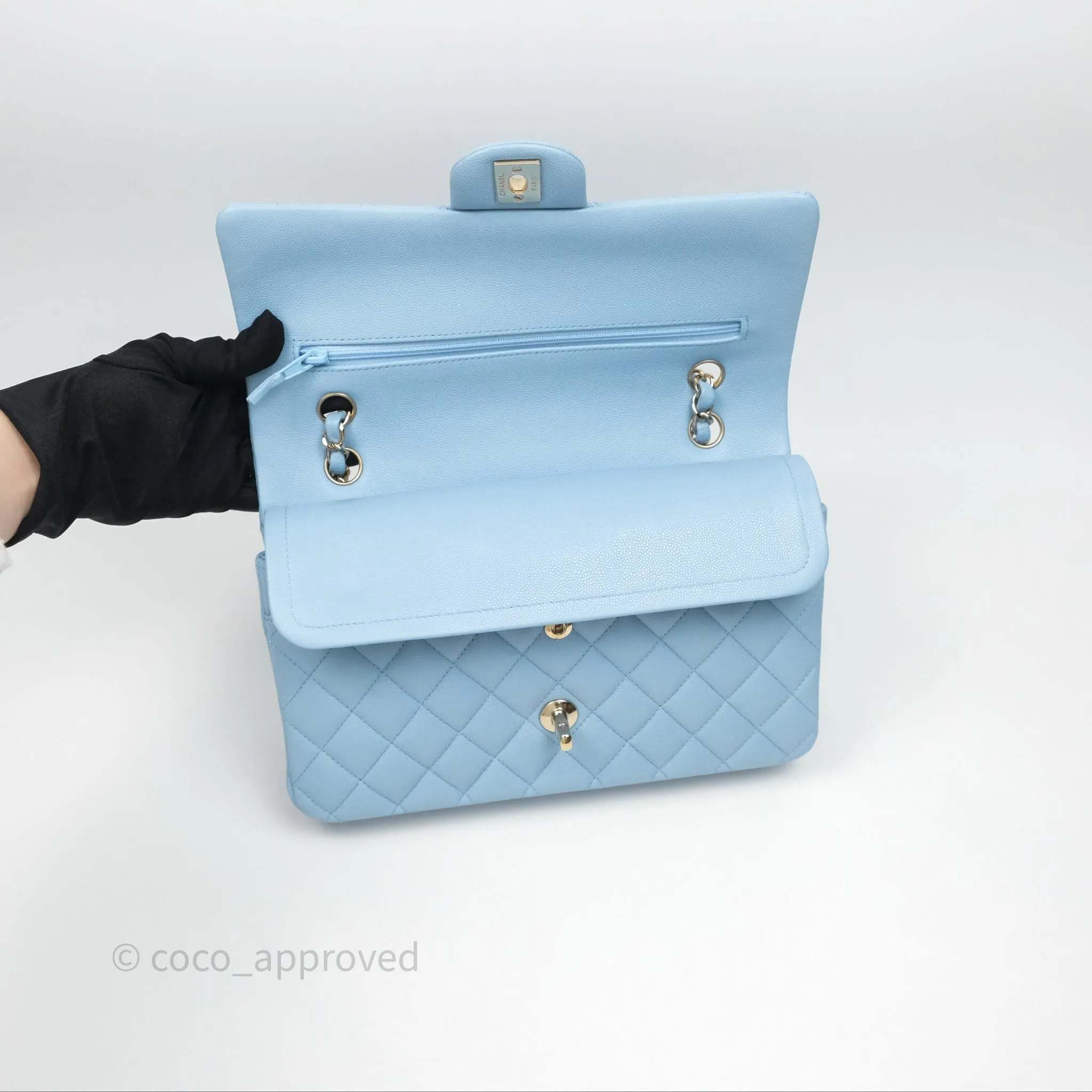Chanel Classic M/L Medium Flap Quilted Blue Caviar Gold Hardware