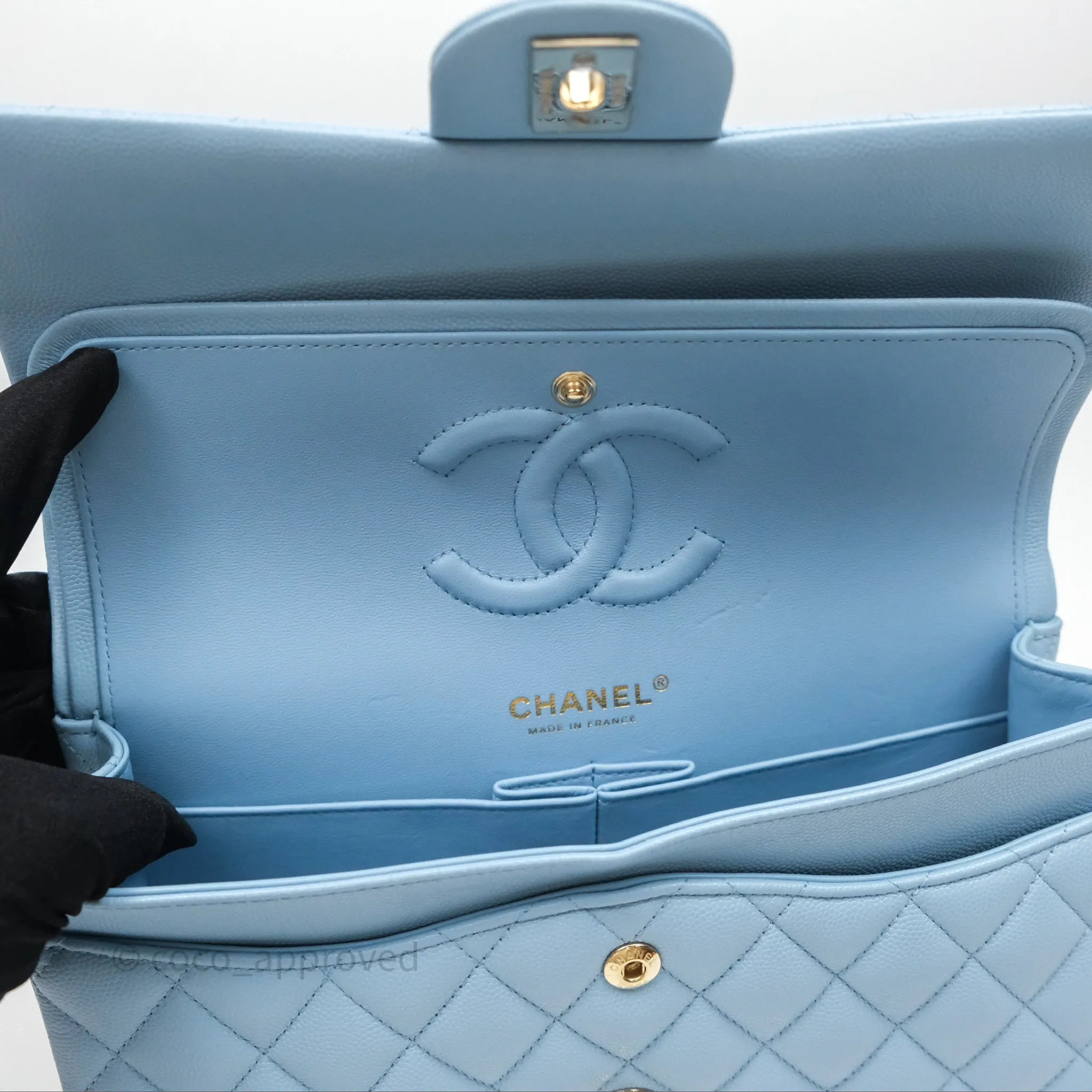 Chanel Classic M/L Medium Flap Quilted Blue Caviar Gold Hardware
