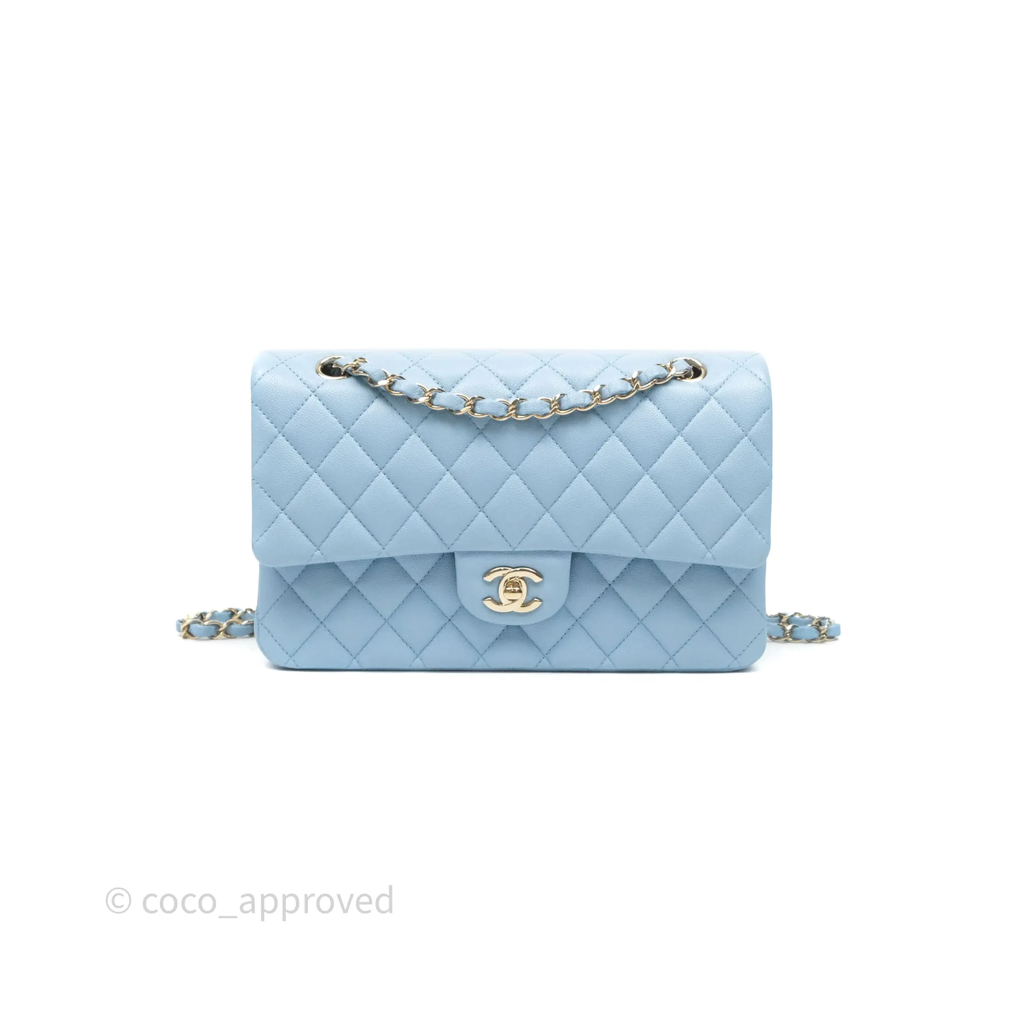 Chanel Classic M/L Medium Flap Quilted Blue Caviar Gold Hardware