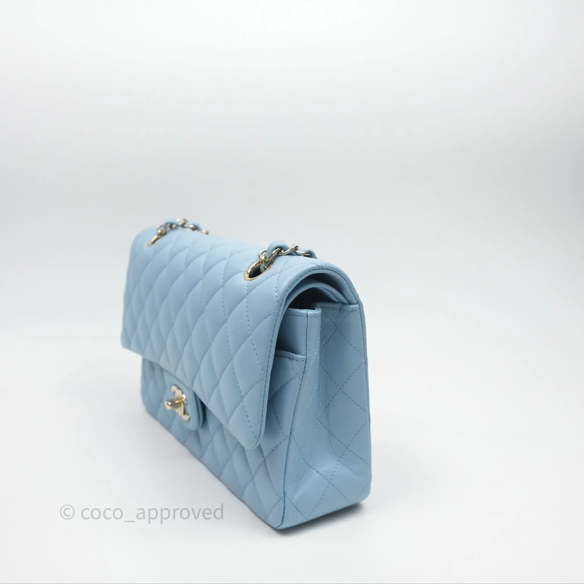 Chanel Classic M/L Medium Flap Quilted Blue Caviar Gold Hardware