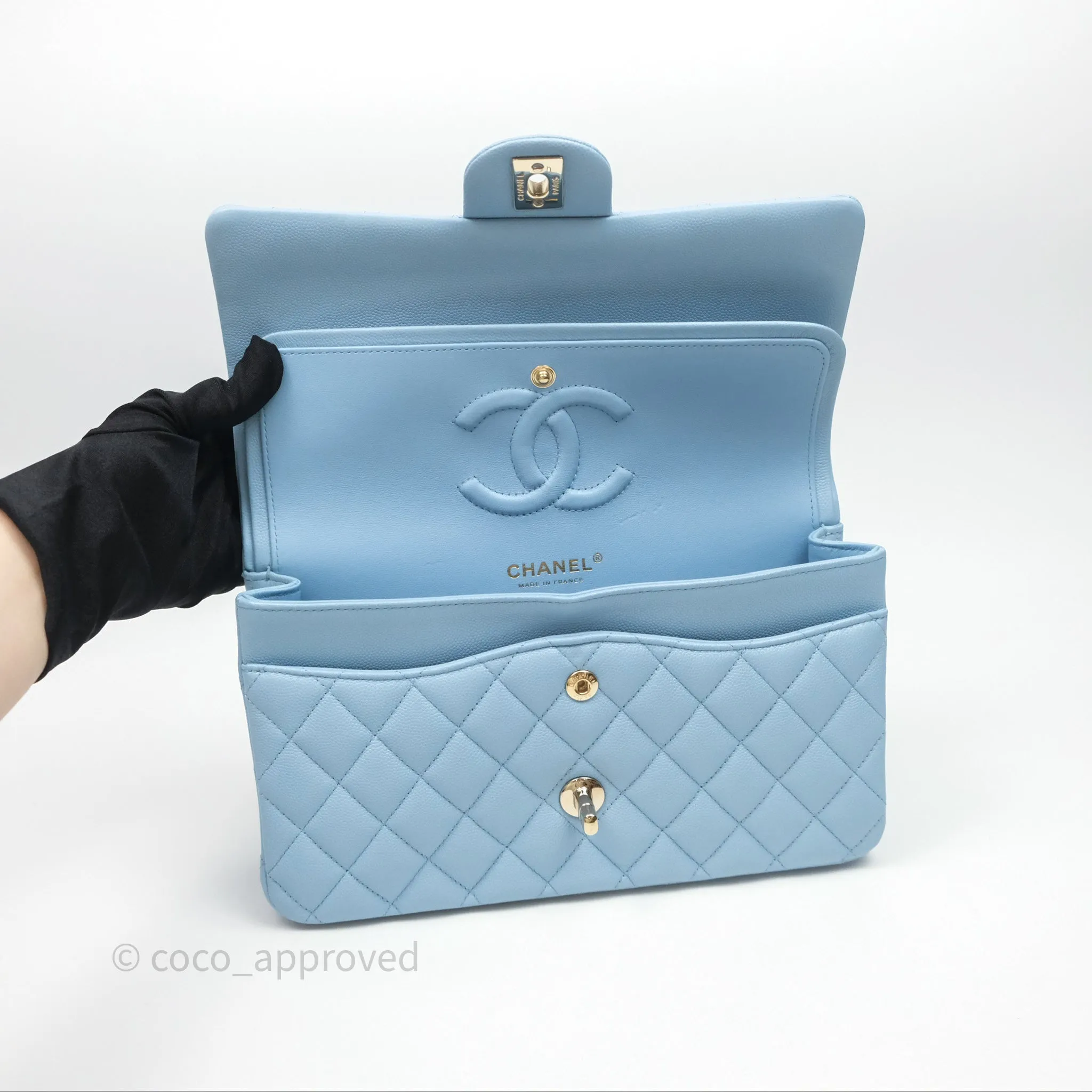 Chanel Classic M/L Medium Flap Quilted Blue Caviar Gold Hardware
