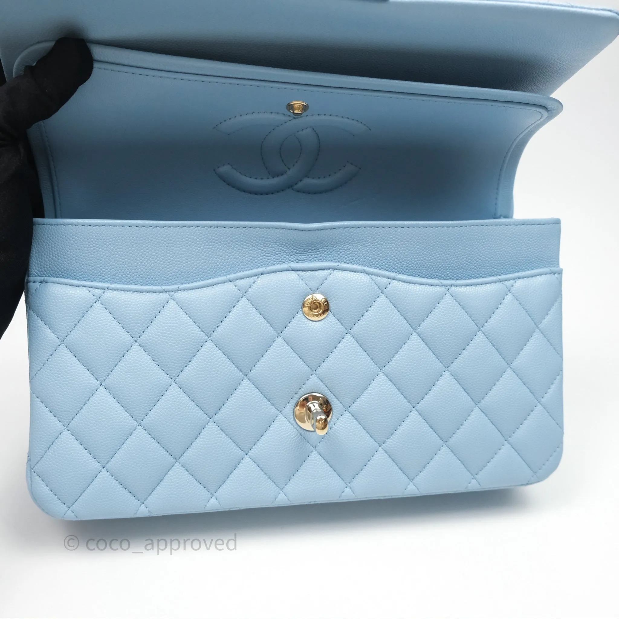 Chanel Classic M/L Medium Flap Quilted Blue Caviar Gold Hardware