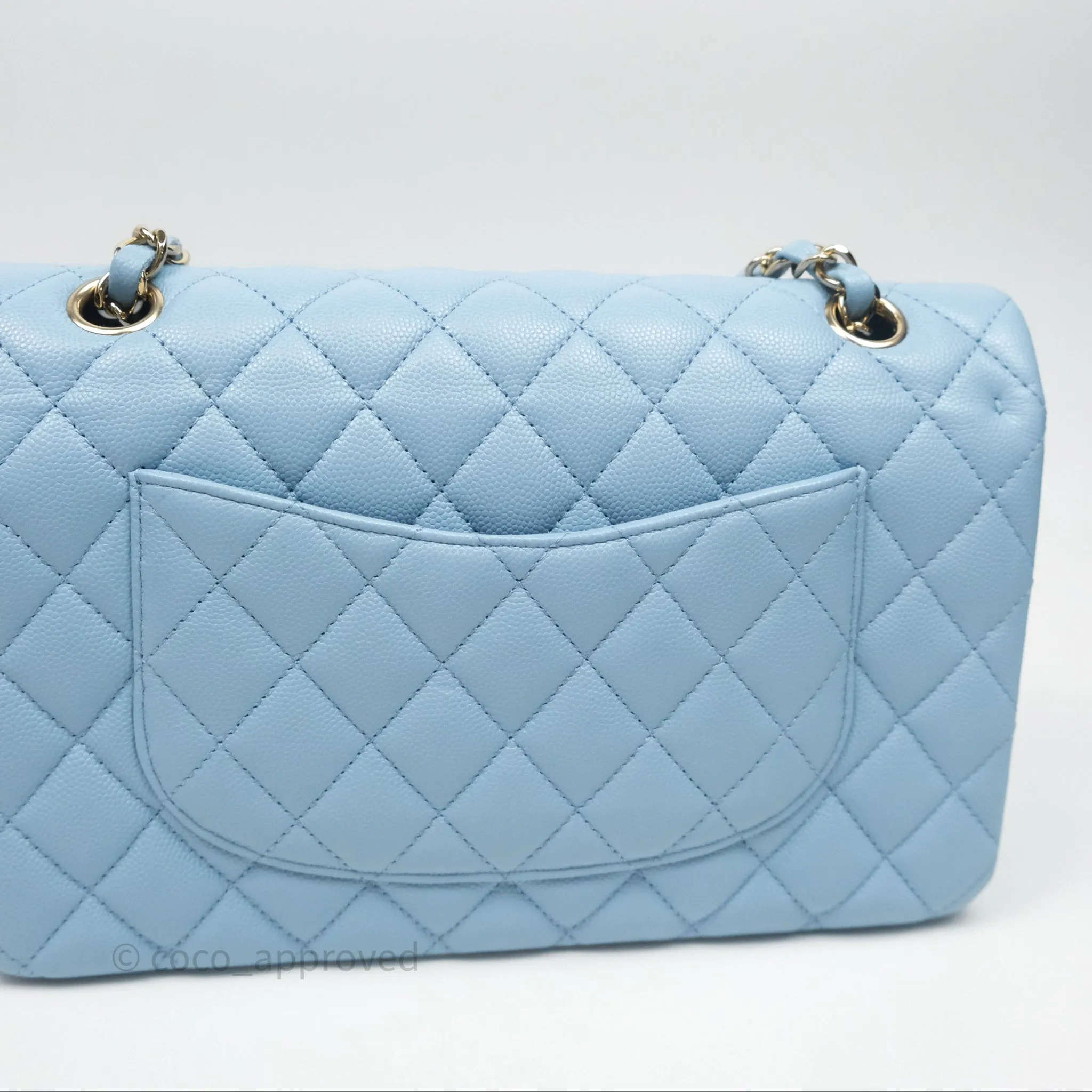 Chanel Classic M/L Medium Flap Quilted Blue Caviar Gold Hardware