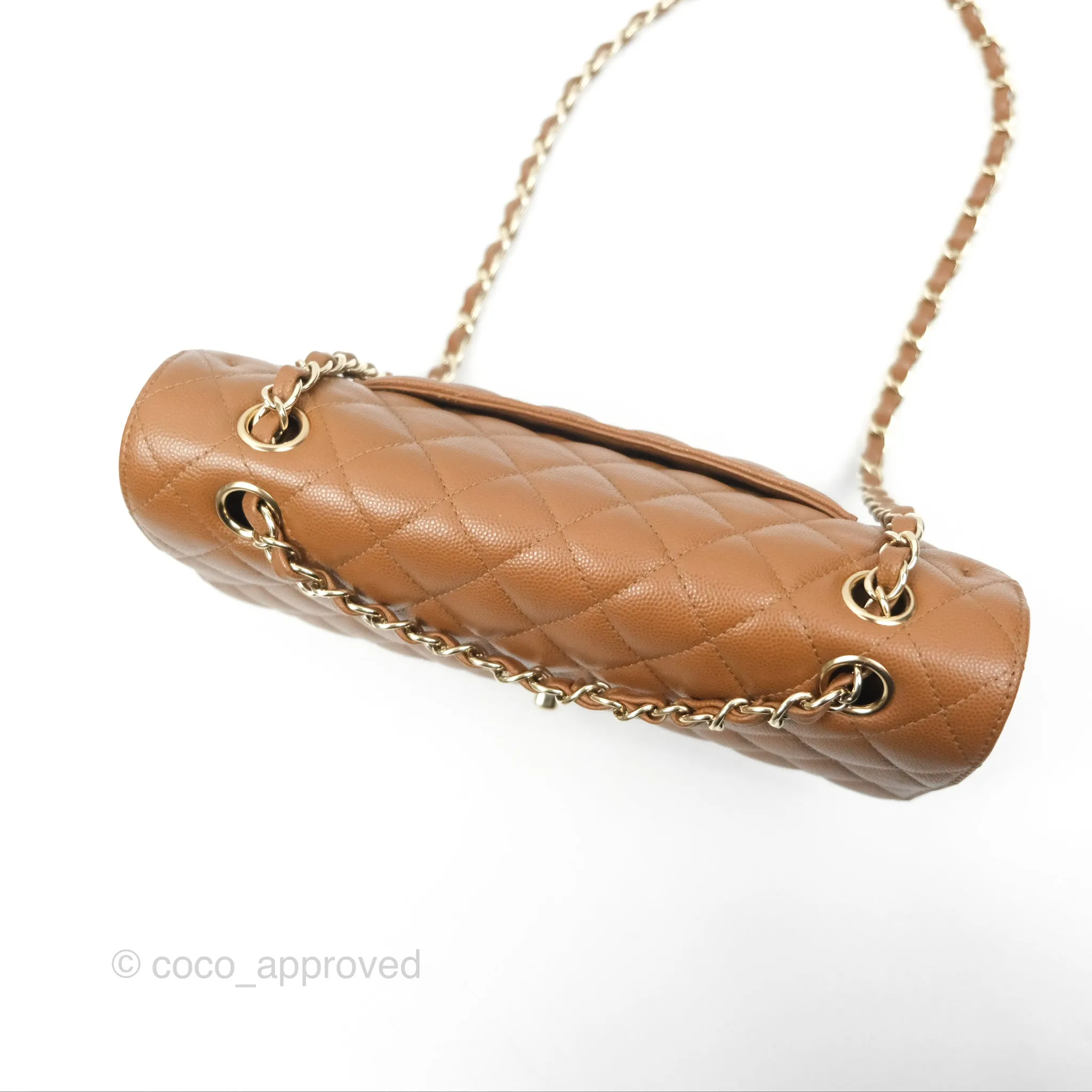 Chanel Classic M/L Medium Flap Quilted Brown Caviar Gold Hardware 17C