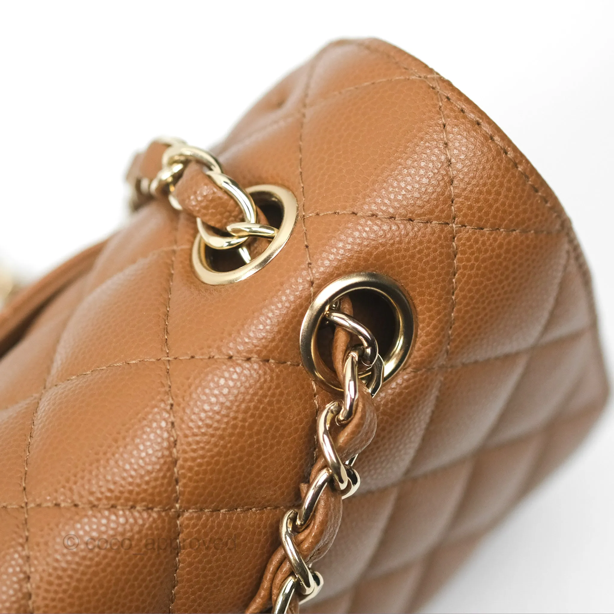 Chanel Classic M/L Medium Flap Quilted Brown Caviar Gold Hardware 17C