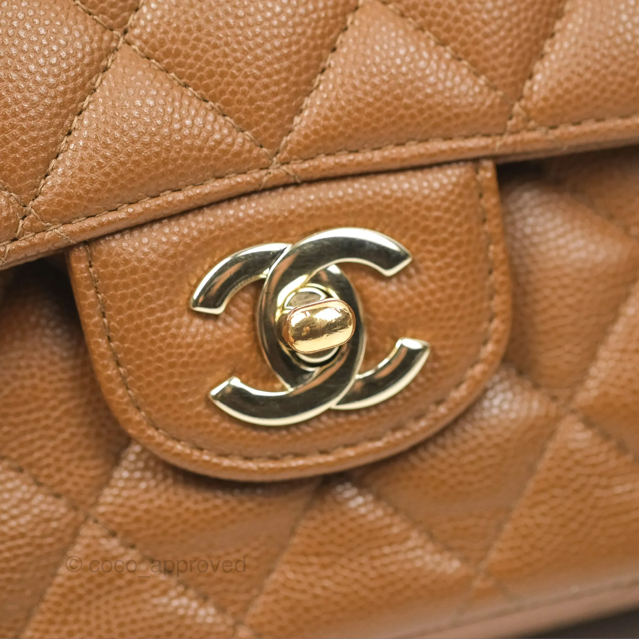 Chanel Classic M/L Medium Flap Quilted Brown Caviar Gold Hardware 17C