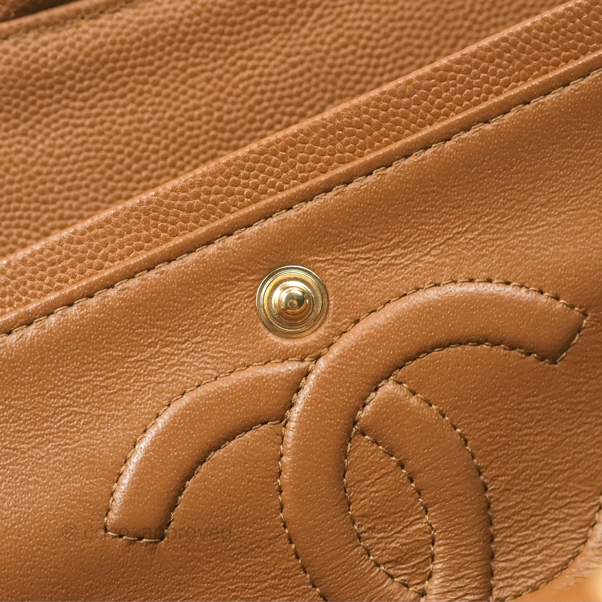 Chanel Classic M/L Medium Flap Quilted Brown Caviar Gold Hardware 17C