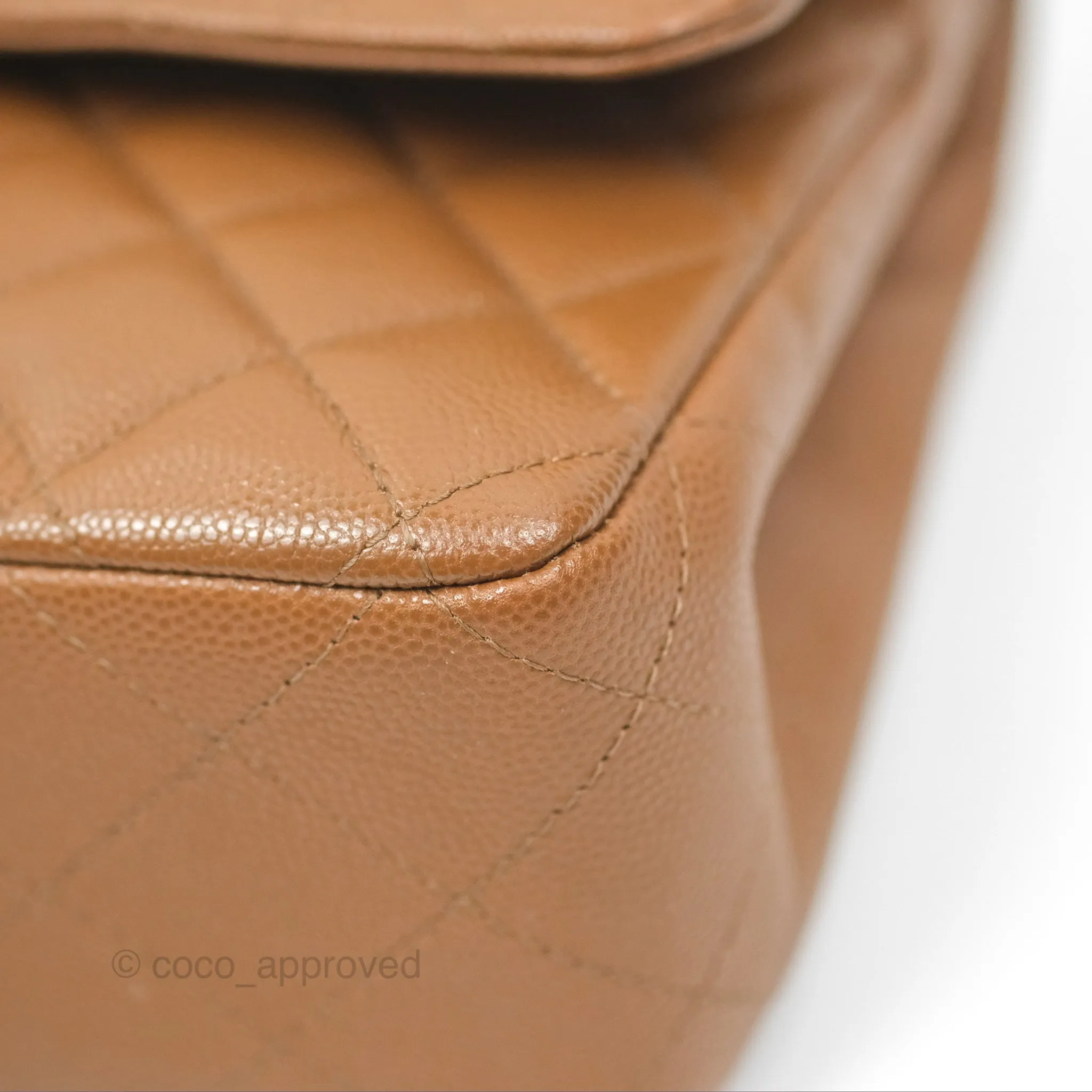 Chanel Classic M/L Medium Flap Quilted Brown Caviar Gold Hardware 17C