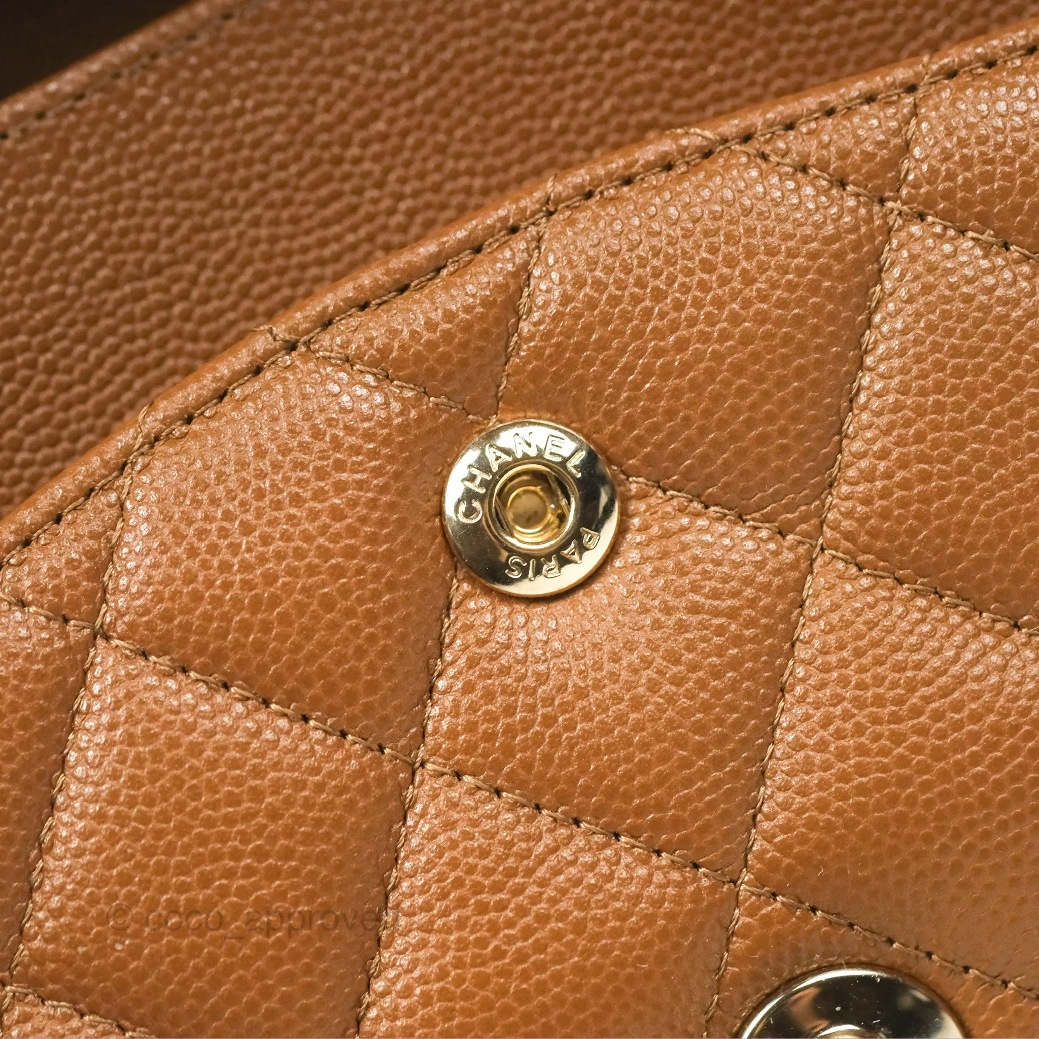 Chanel Classic M/L Medium Flap Quilted Brown Caviar Gold Hardware 17C