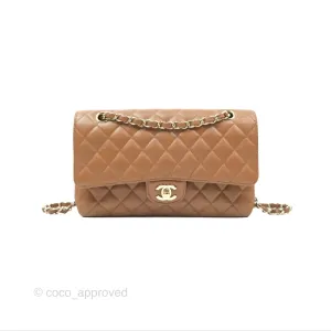 Chanel Classic M/L Medium Flap Quilted Brown Caviar Gold Hardware 17C