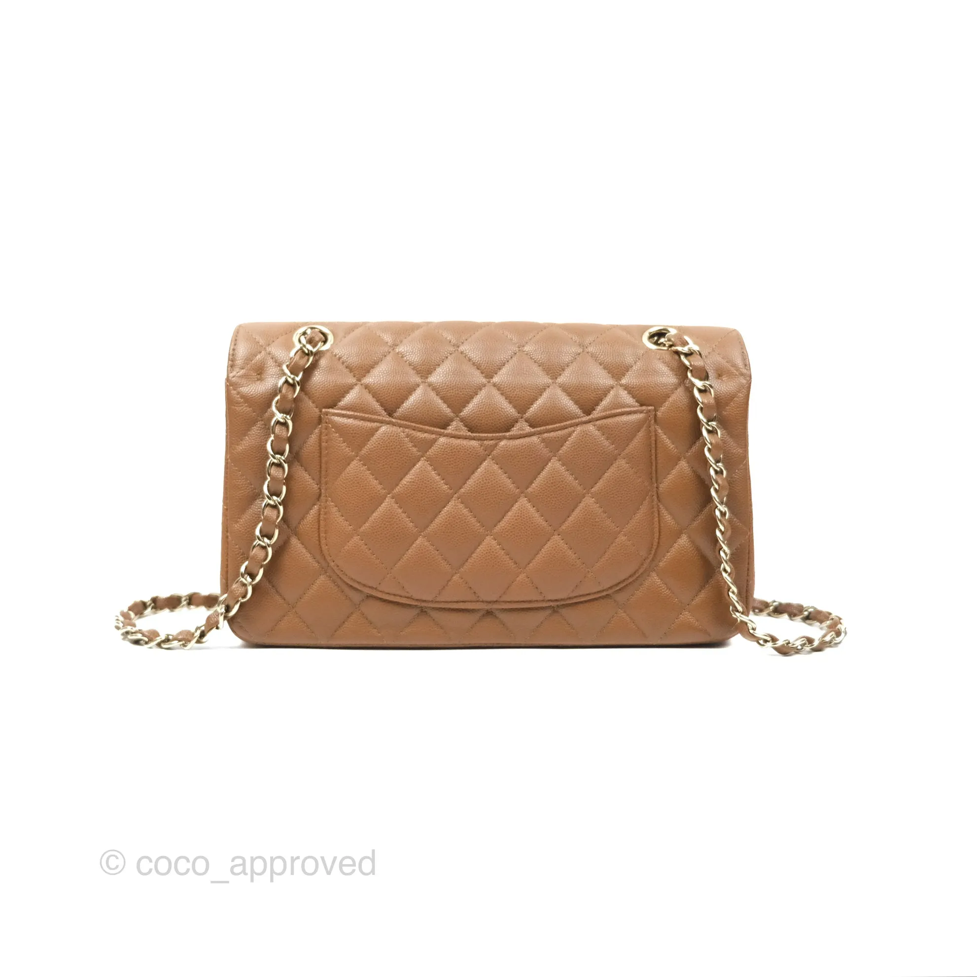 Chanel Classic M/L Medium Flap Quilted Brown Caviar Gold Hardware 17C