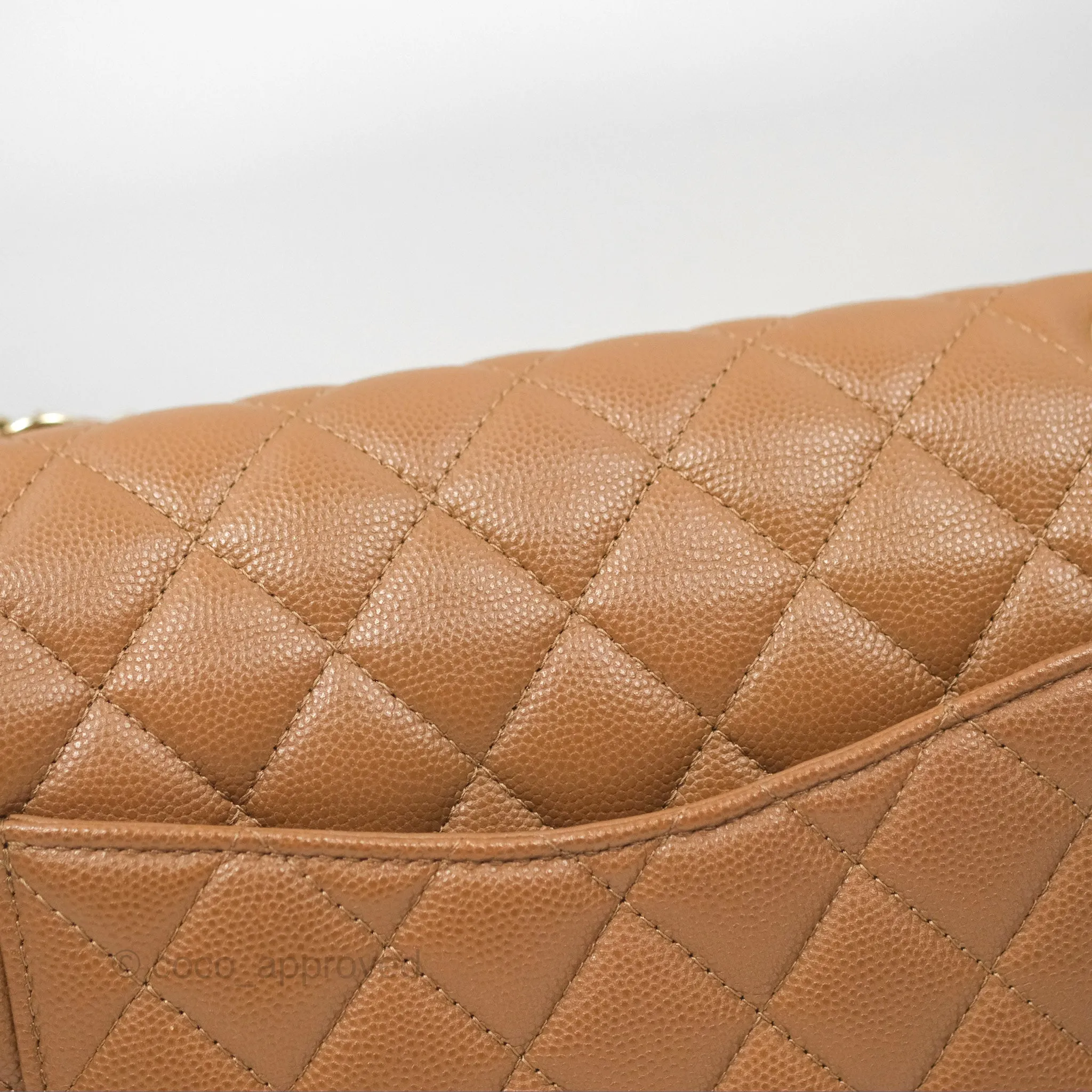 Chanel Classic M/L Medium Flap Quilted Brown Caviar Gold Hardware 17C