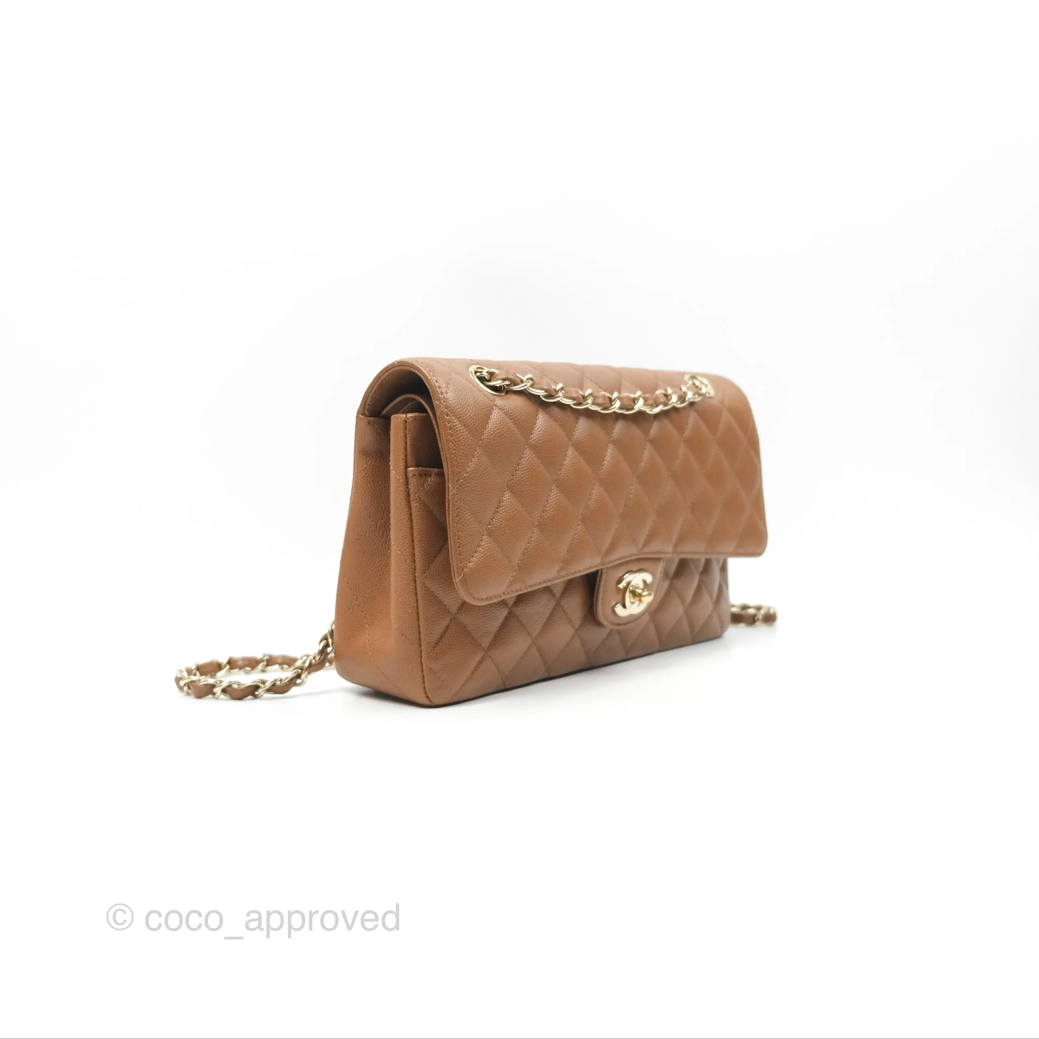 Chanel Classic M/L Medium Flap Quilted Brown Caviar Gold Hardware 17C