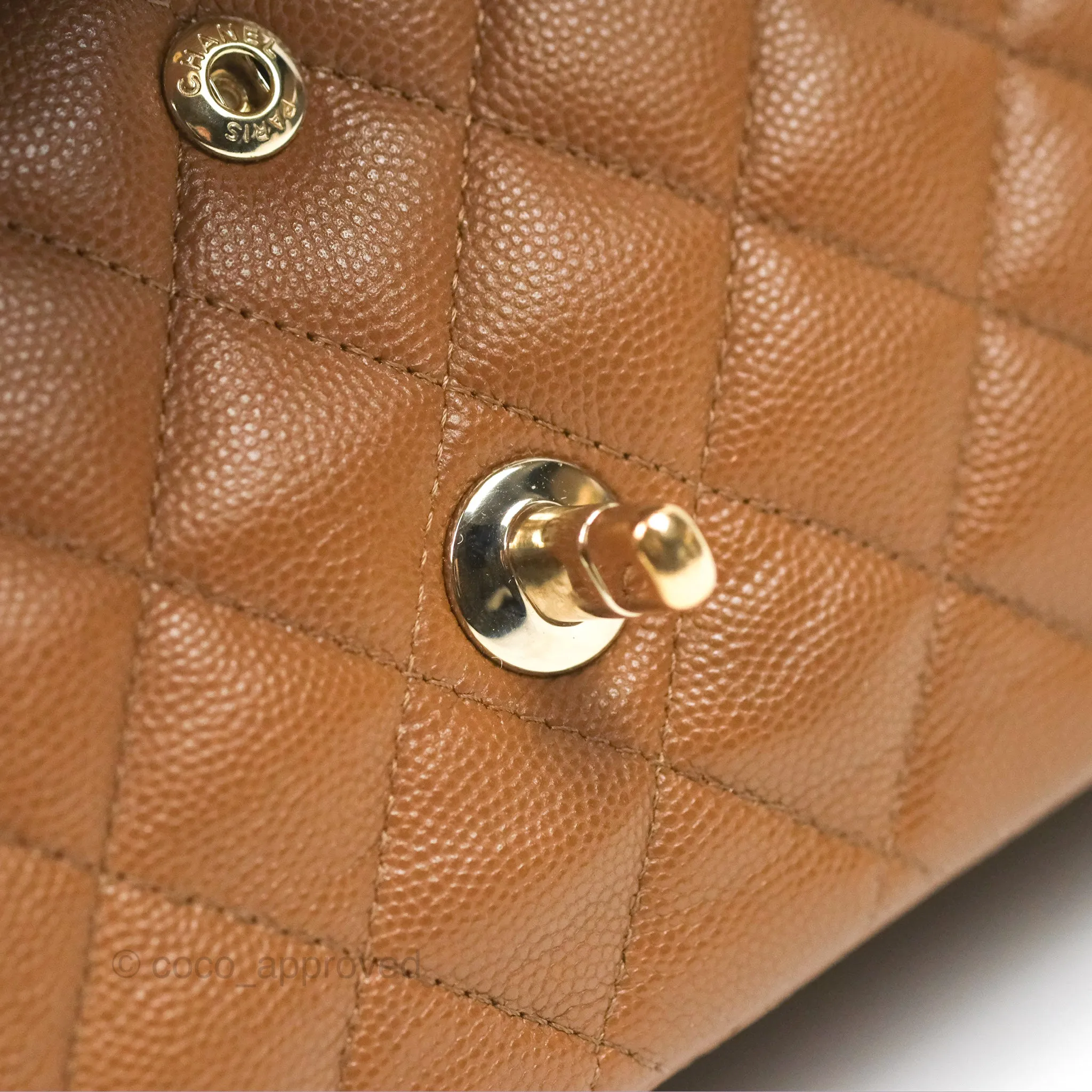Chanel Classic M/L Medium Flap Quilted Brown Caviar Gold Hardware 17C