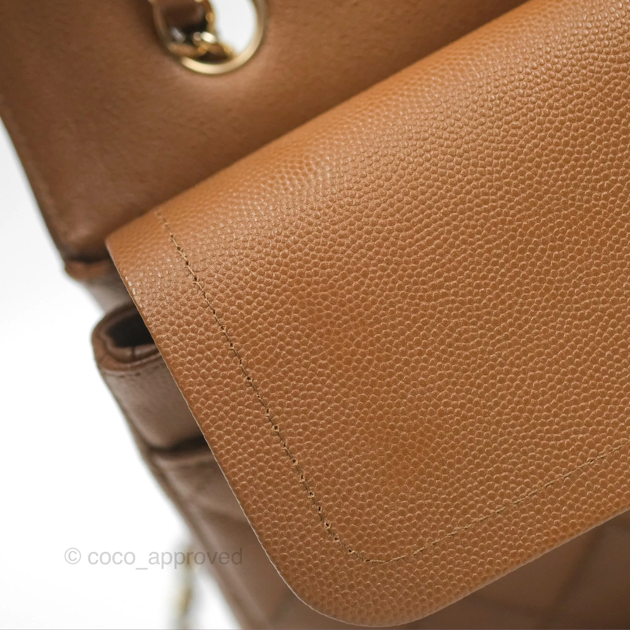 Chanel Classic M/L Medium Flap Quilted Brown Caviar Gold Hardware 17C
