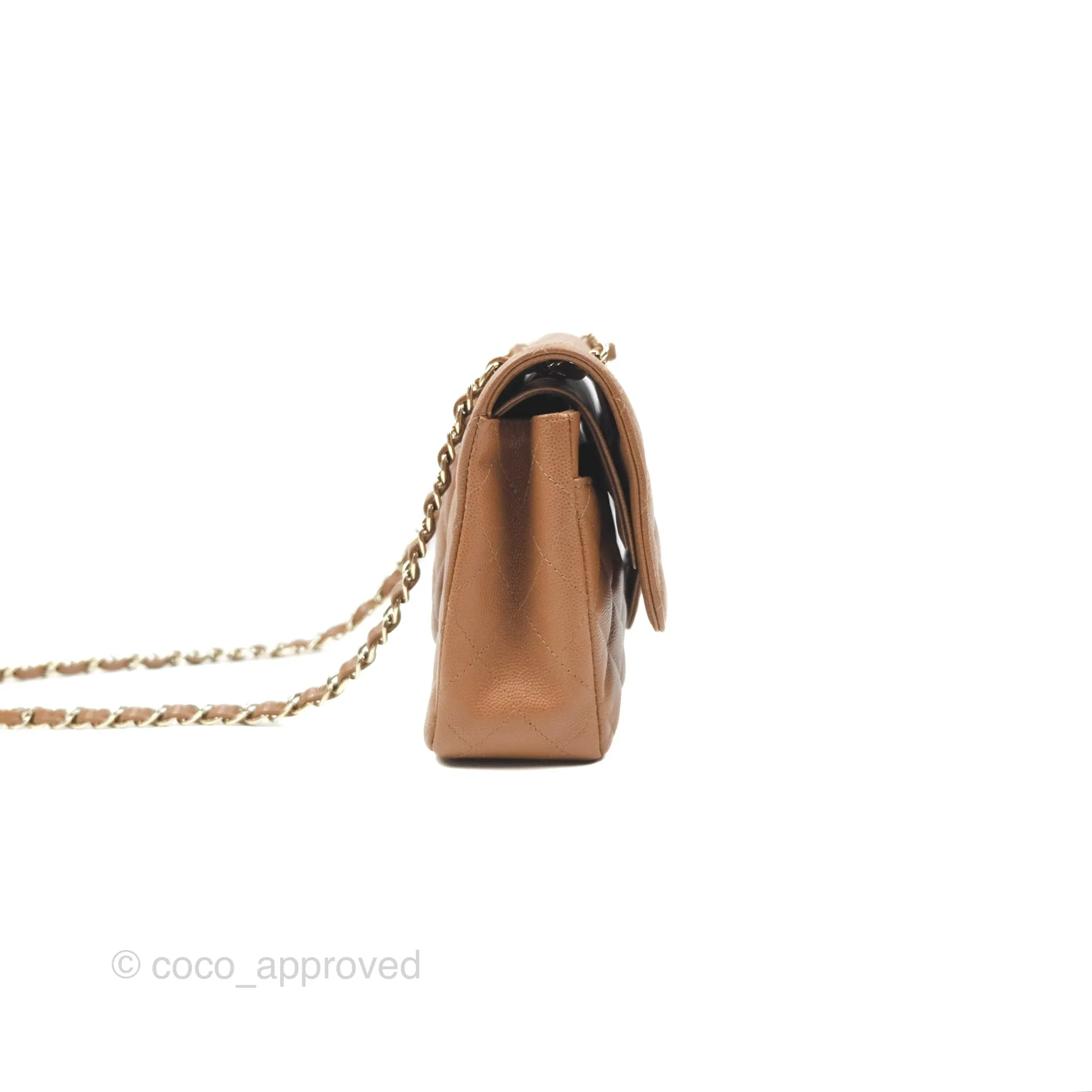 Chanel Classic M/L Medium Flap Quilted Brown Caviar Gold Hardware 17C