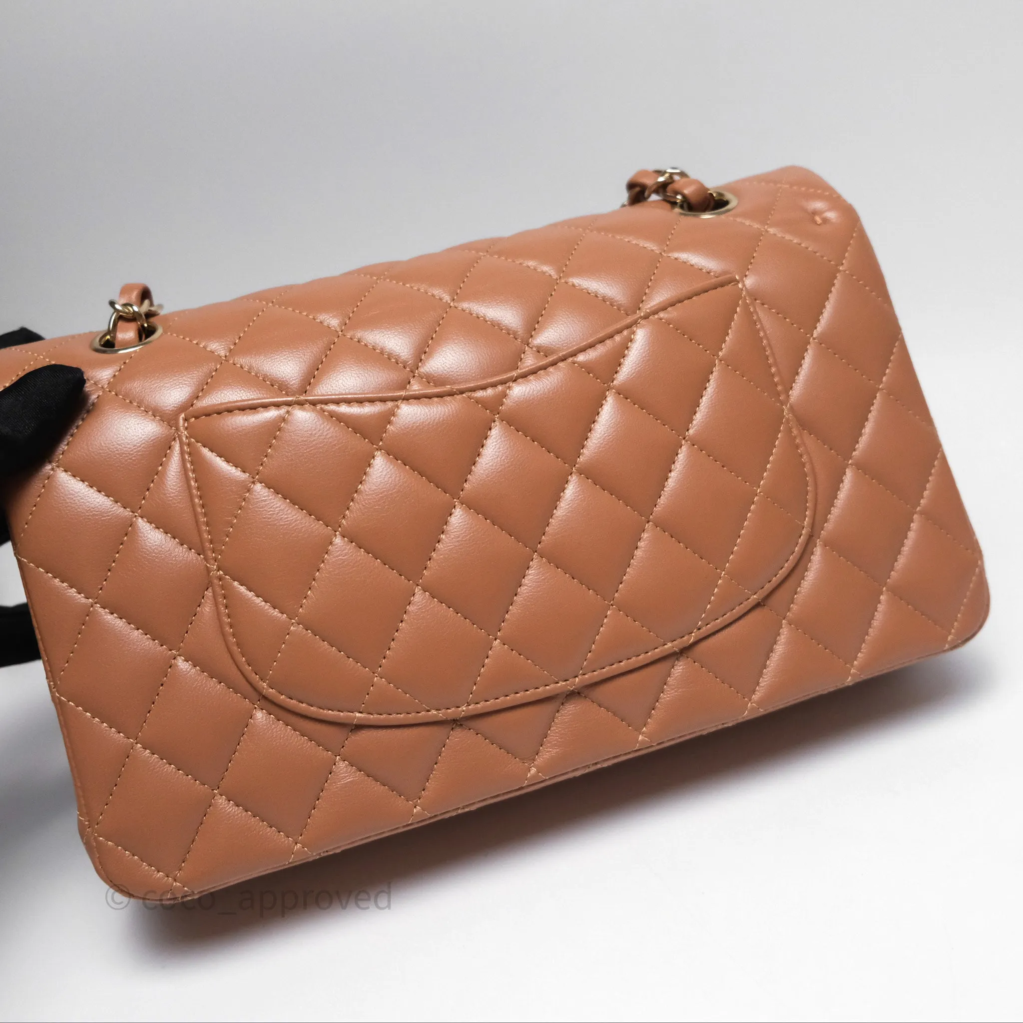 Chanel Classic M/L Medium Flap Quilted Dark Beige Caramel Lambskin Gold Hardware