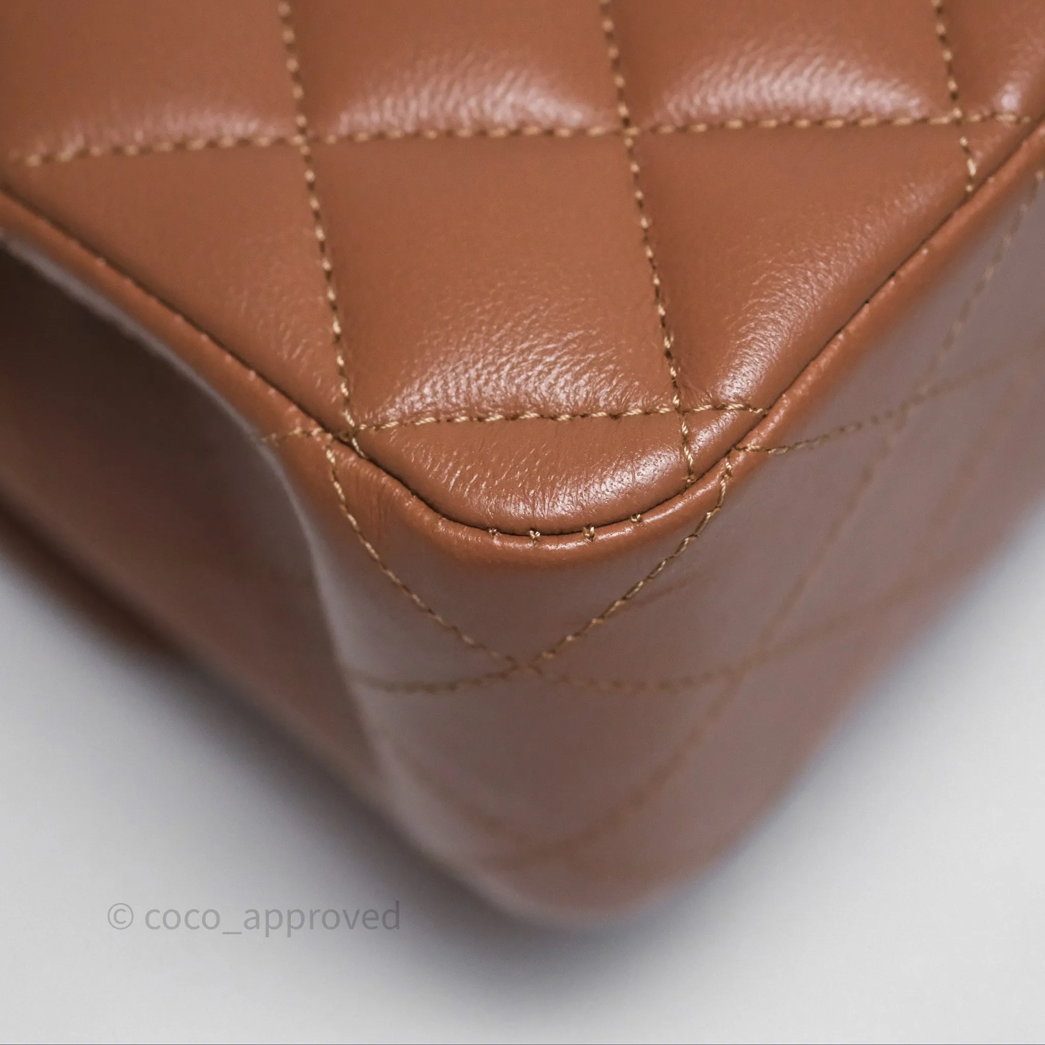 Chanel Classic M/L Medium Flap Quilted Dark Beige Caramel Lambskin Gold Hardware