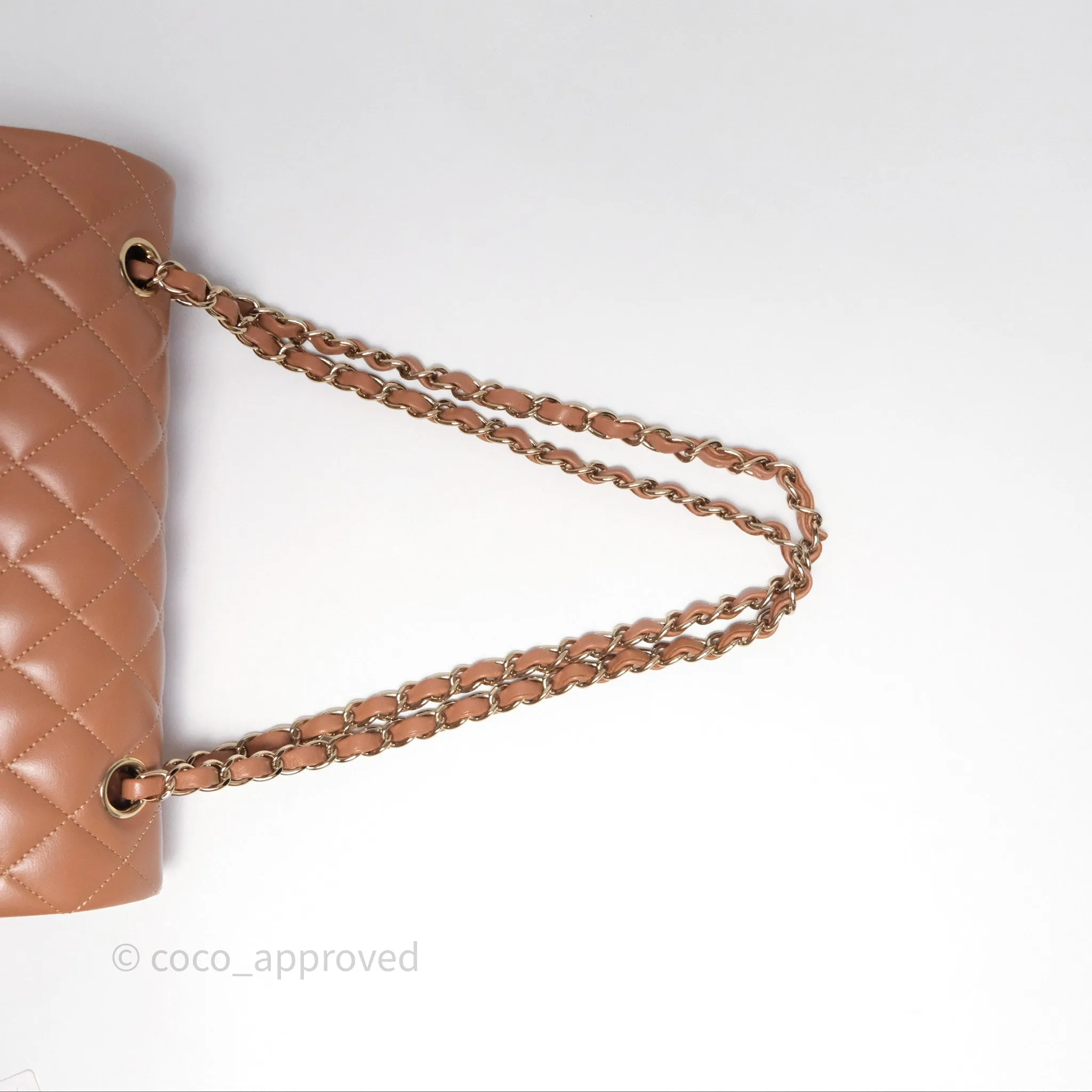 Chanel Classic M/L Medium Flap Quilted Dark Beige Caramel Lambskin Gold Hardware