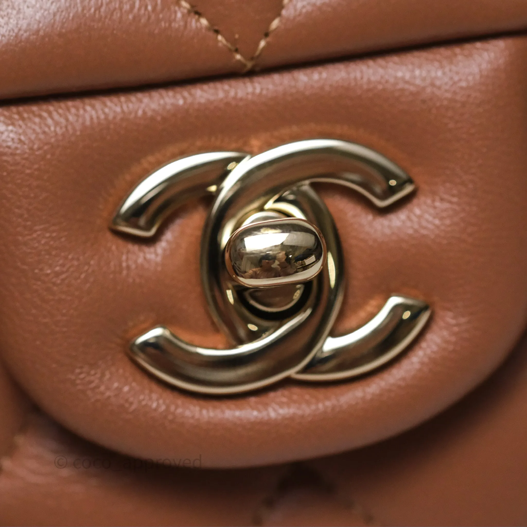Chanel Classic M/L Medium Flap Quilted Dark Beige Caramel Lambskin Gold Hardware