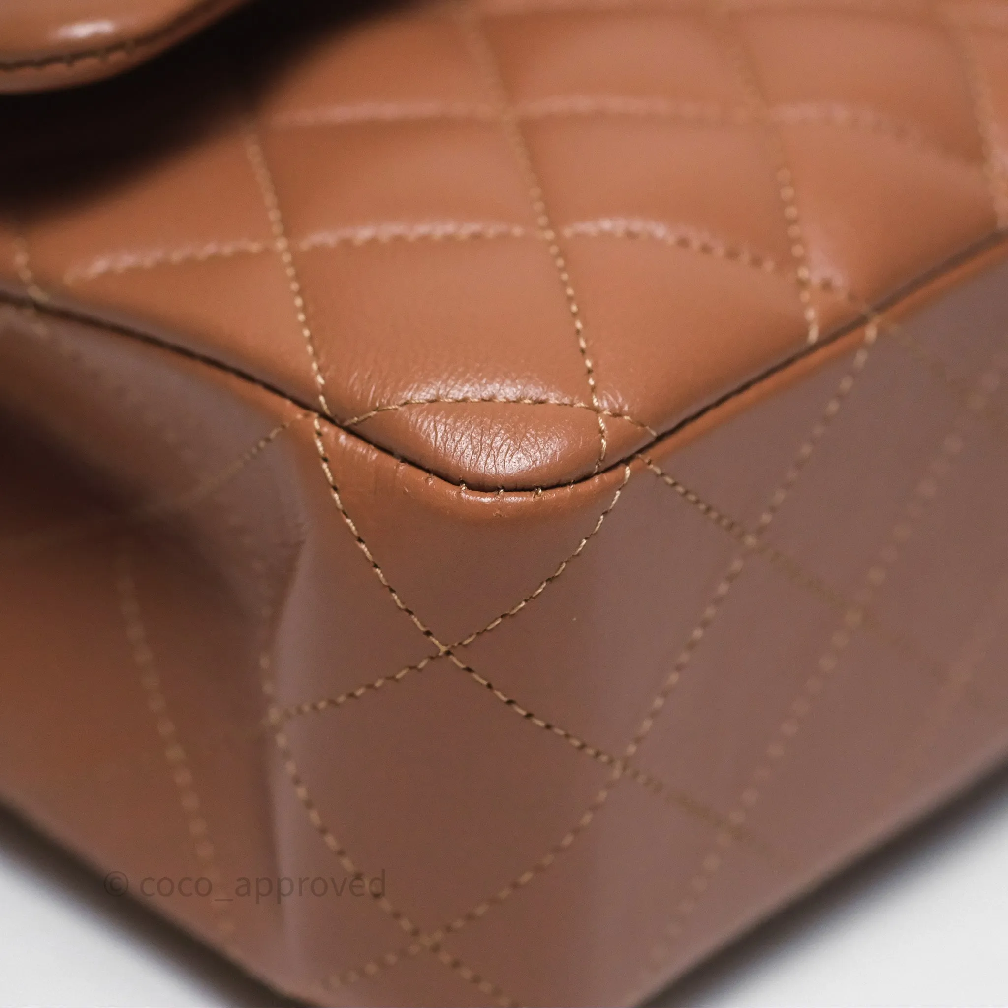 Chanel Classic M/L Medium Flap Quilted Dark Beige Caramel Lambskin Gold Hardware