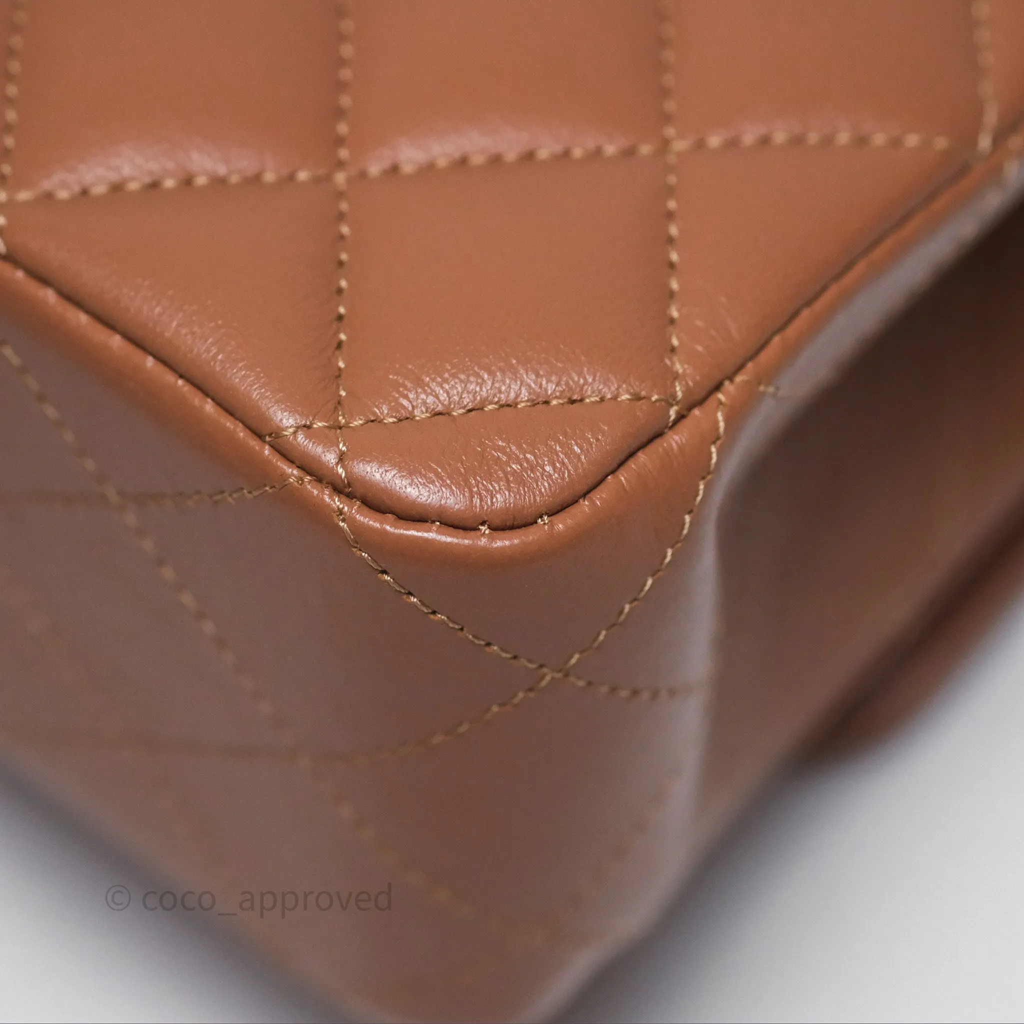 Chanel Classic M/L Medium Flap Quilted Dark Beige Caramel Lambskin Gold Hardware
