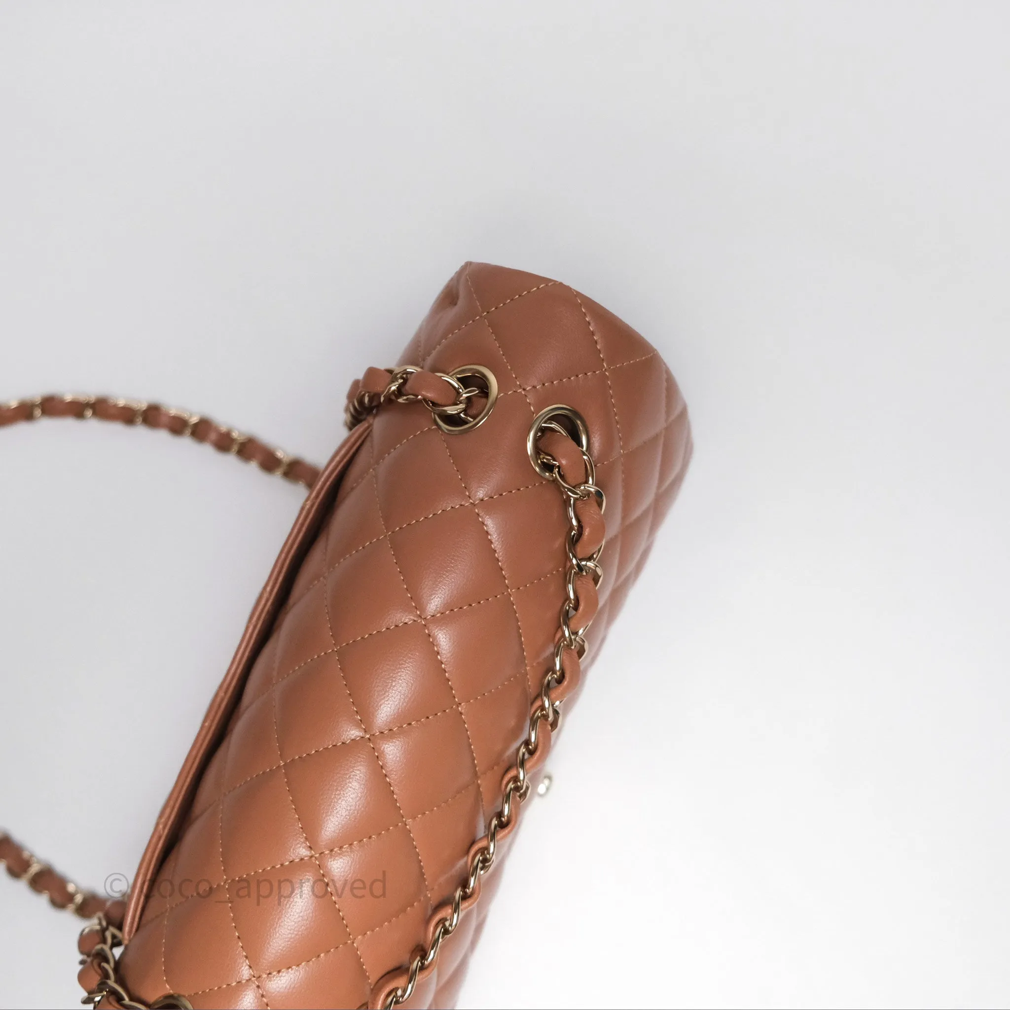 Chanel Classic M/L Medium Flap Quilted Dark Beige Caramel Lambskin Gold Hardware