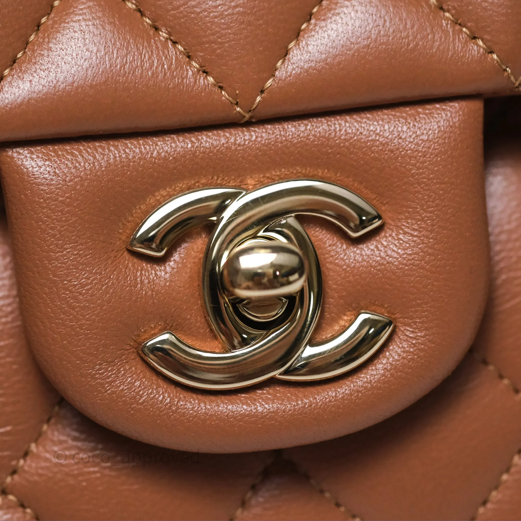 Chanel Classic M/L Medium Flap Quilted Dark Beige Caramel Lambskin Gold Hardware