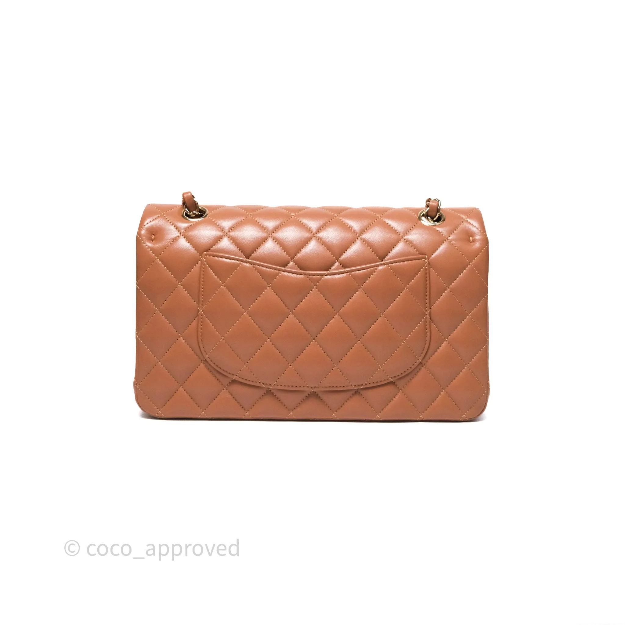Chanel Classic M/L Medium Flap Quilted Dark Beige Caramel Lambskin Gold Hardware