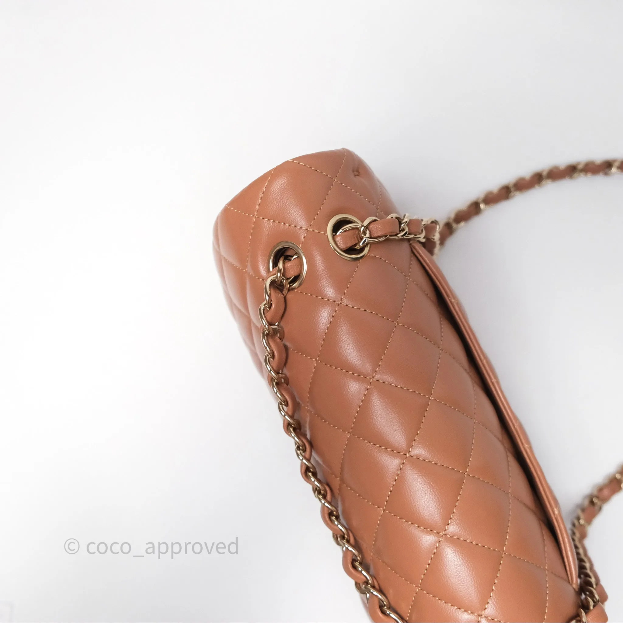 Chanel Classic M/L Medium Flap Quilted Dark Beige Caramel Lambskin Gold Hardware
