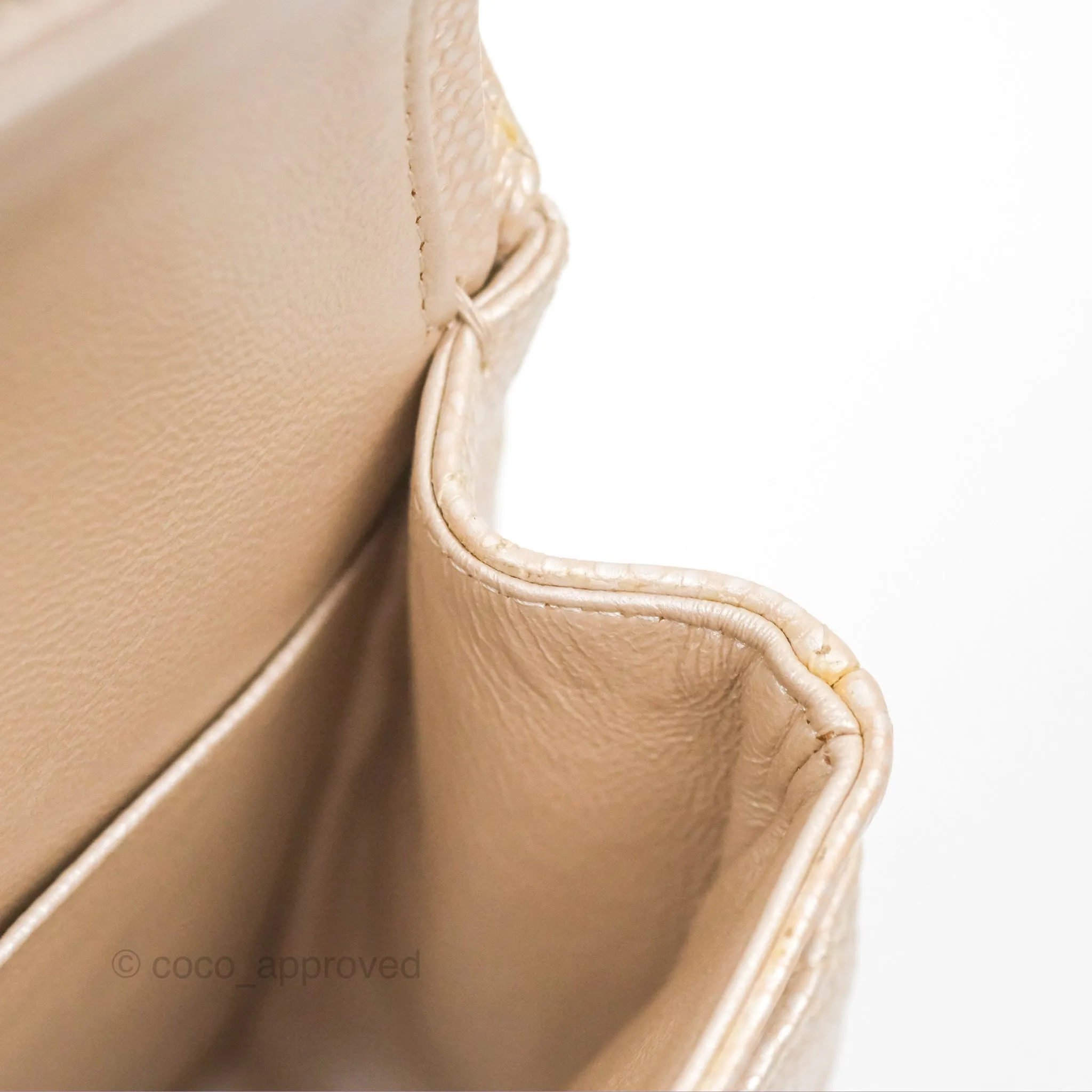 Chanel Classic M/L Medium Flap Quilted Pearly Ivory Beige Caviar Matte Gold Hardware 12P