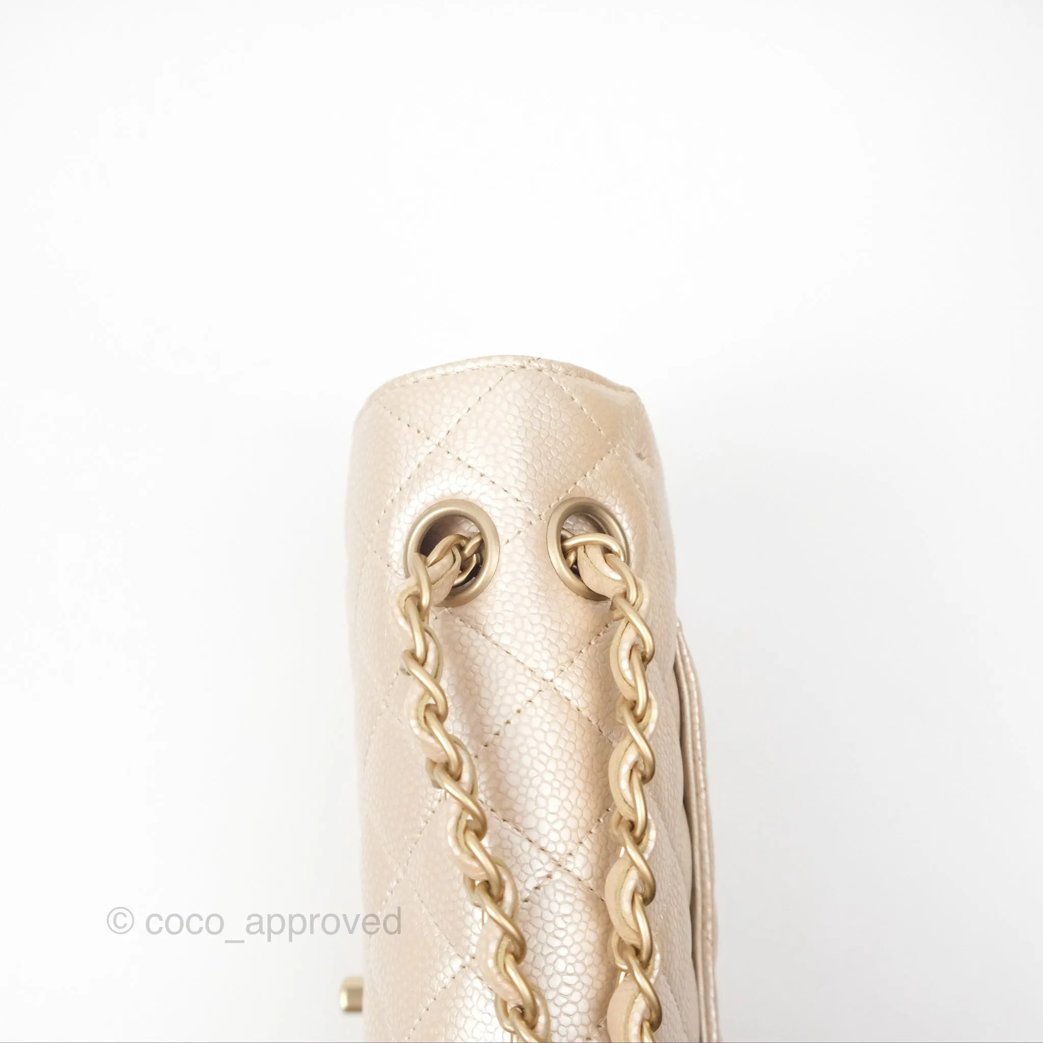 Chanel Classic M/L Medium Flap Quilted Pearly Ivory Beige Caviar Matte Gold Hardware 12P